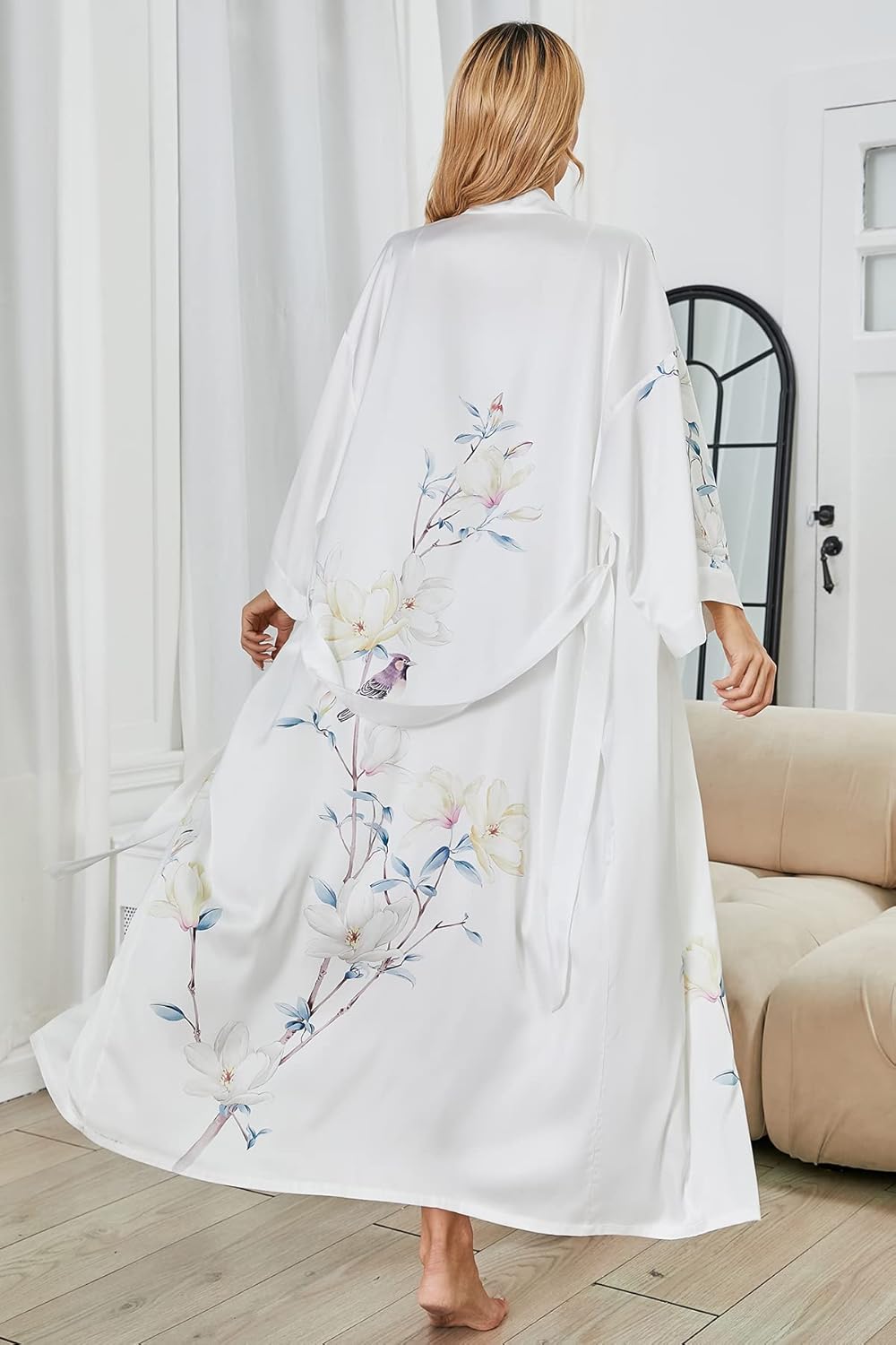 Women's Silk Kimono Robes Long Bathrobes Female Sleepwear Floral Print Wedding Robe Nightgown Satin Bridesmaid Robes - Image 6