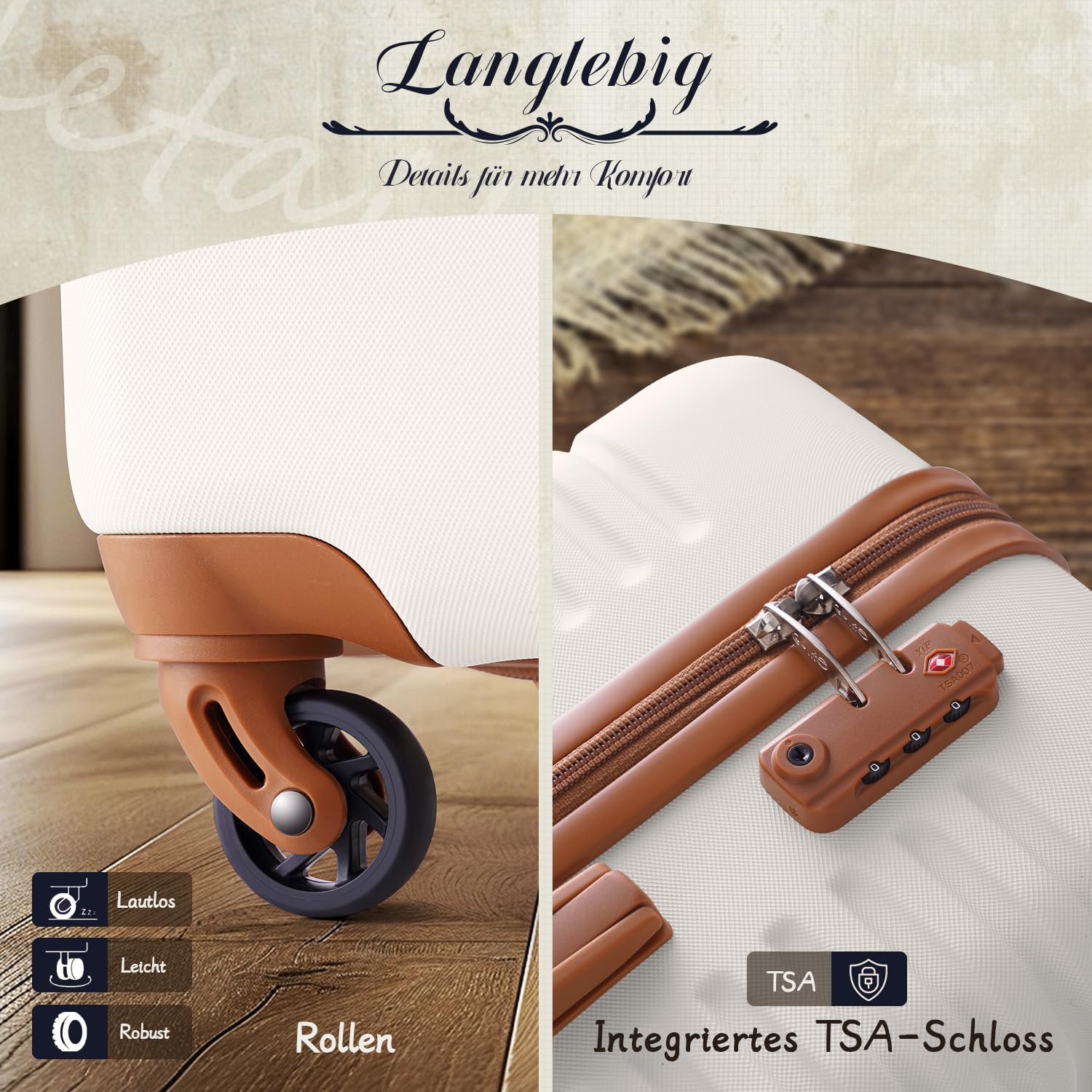 COOLIFE Koffer Set 5-TLG: S+M+L + Reisetasche | ABS Hartschale Leicht, 360° Räder & TSA-Schlösser Für Europa, Kreuzfahrt & Auslandsstudium – Familienurlaub Essentials Dunkelgrün/Braun