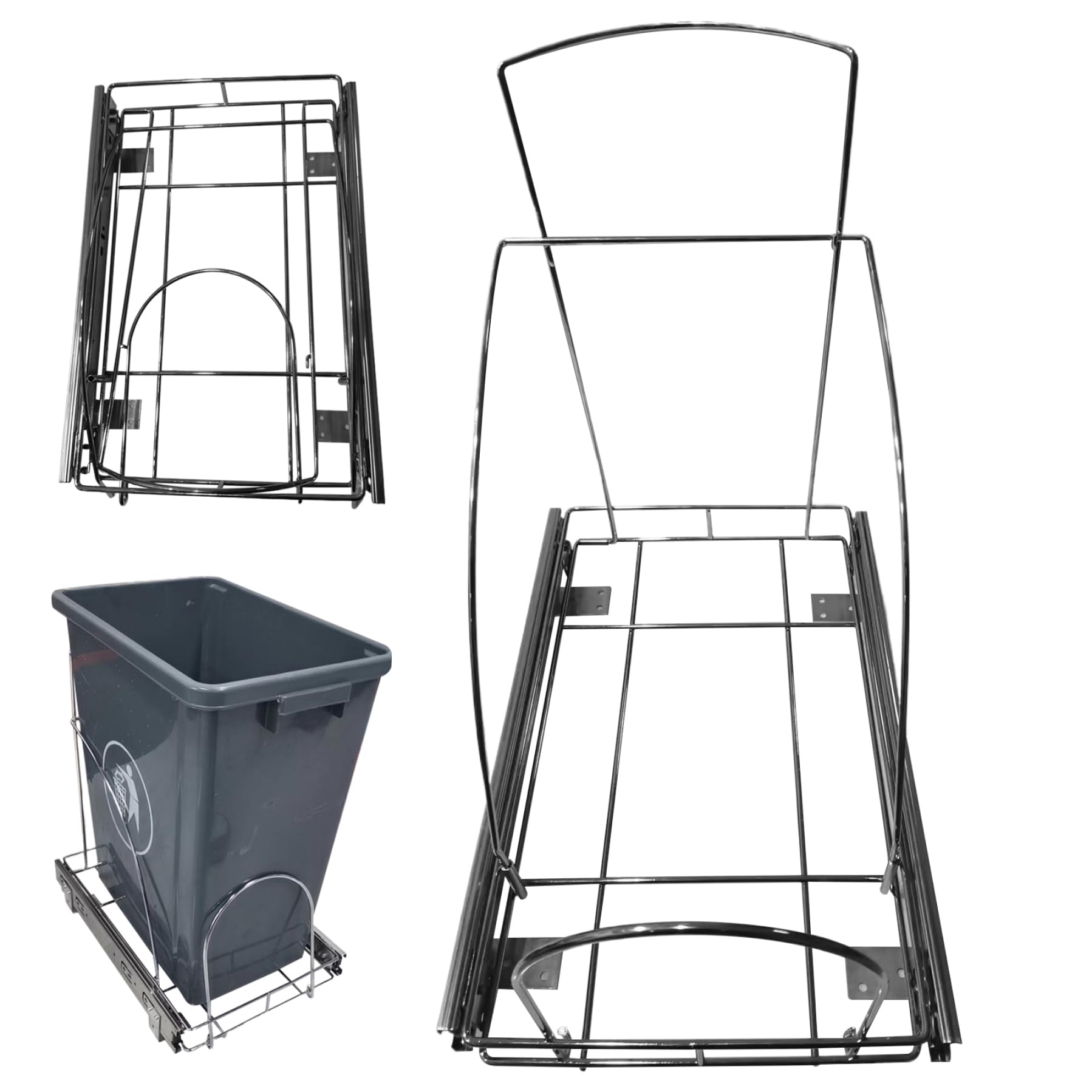 Cubo de basura debajo del fregadero, deslizador de basura para gabinete de cocina, cubo de basura extraíble ajustable debajo del gabinete, 16.5 x 15.8 x 11 pulgadas (bote de basura no incluido)