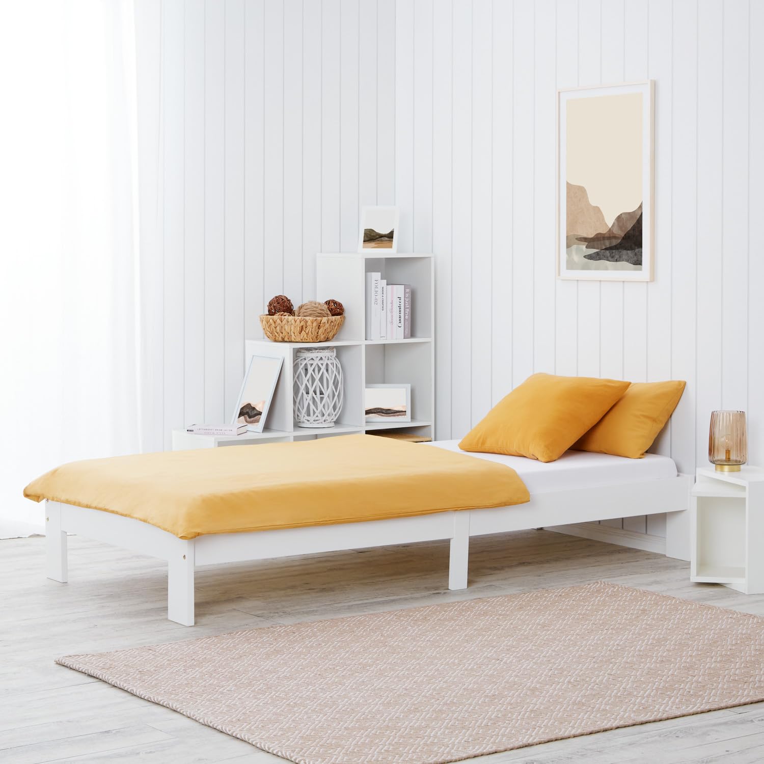 Homestyle4u 2521 Holzbett 90x200 mit Lattenrost Weiß