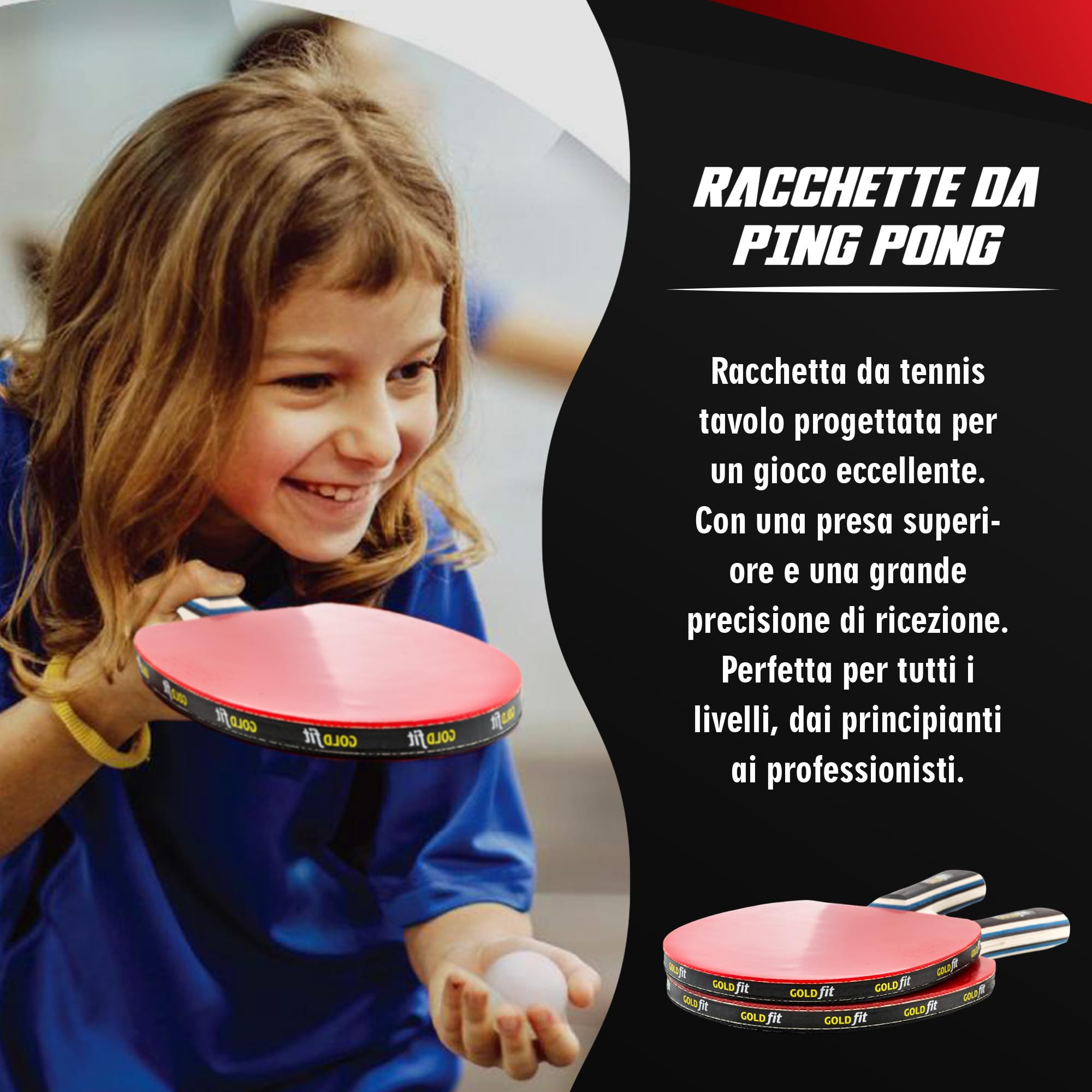 Racchetta ping pong con 2 racchette da ping pong professionale, ideale per principianti e professionisti, completo di 3 palline, per gioco all'aperto e competizioni, con protezione pratica