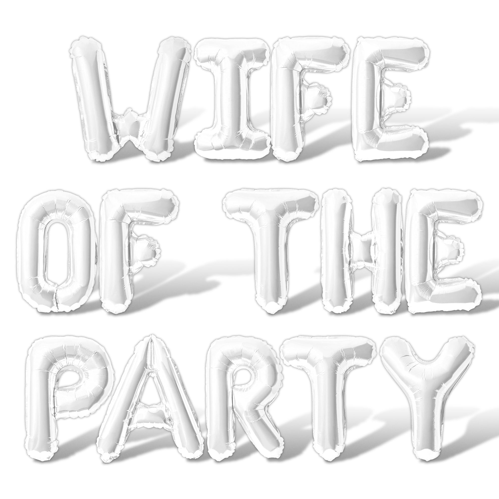 Letter Balloons - WIFE OF THE PARTY 16" Inch Alphabet Letters Foil Mylar Balloon Engagement Party, Bridal Shower or Wedding Party Banner (White)