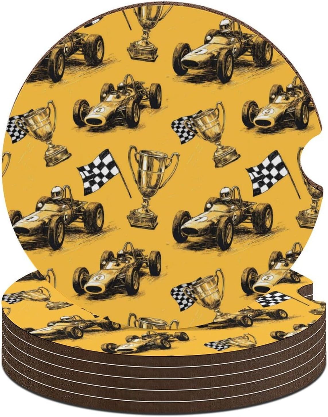 Racing Car Pattern Cute Car Coasters 2.56 Inch Absorbent Cup Holder for Drinks Auto Interior Accessories