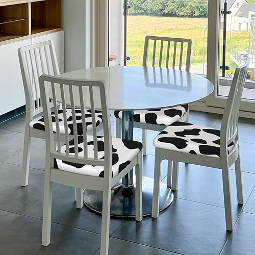 Miniatura 7 de hsbolediy Fundas de asiento cuadradas de comedor en blanco y negro con estampado de vaca de 16.9 pulgadas, cuatro piezas, funda de cojín elástica