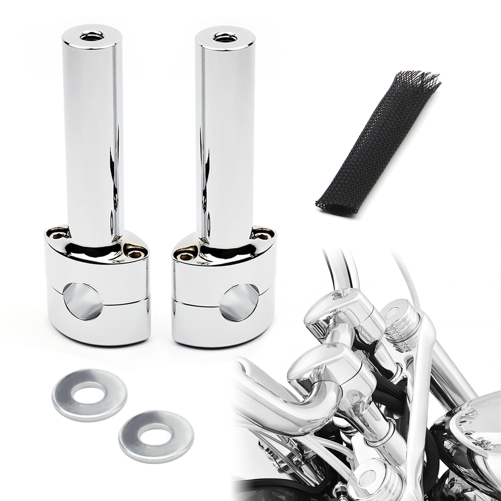 TIGERSGATE Chrome 6 Inch Riser 1" Handlebar Clamp Compatible with Harley Dyna Softail Sportster