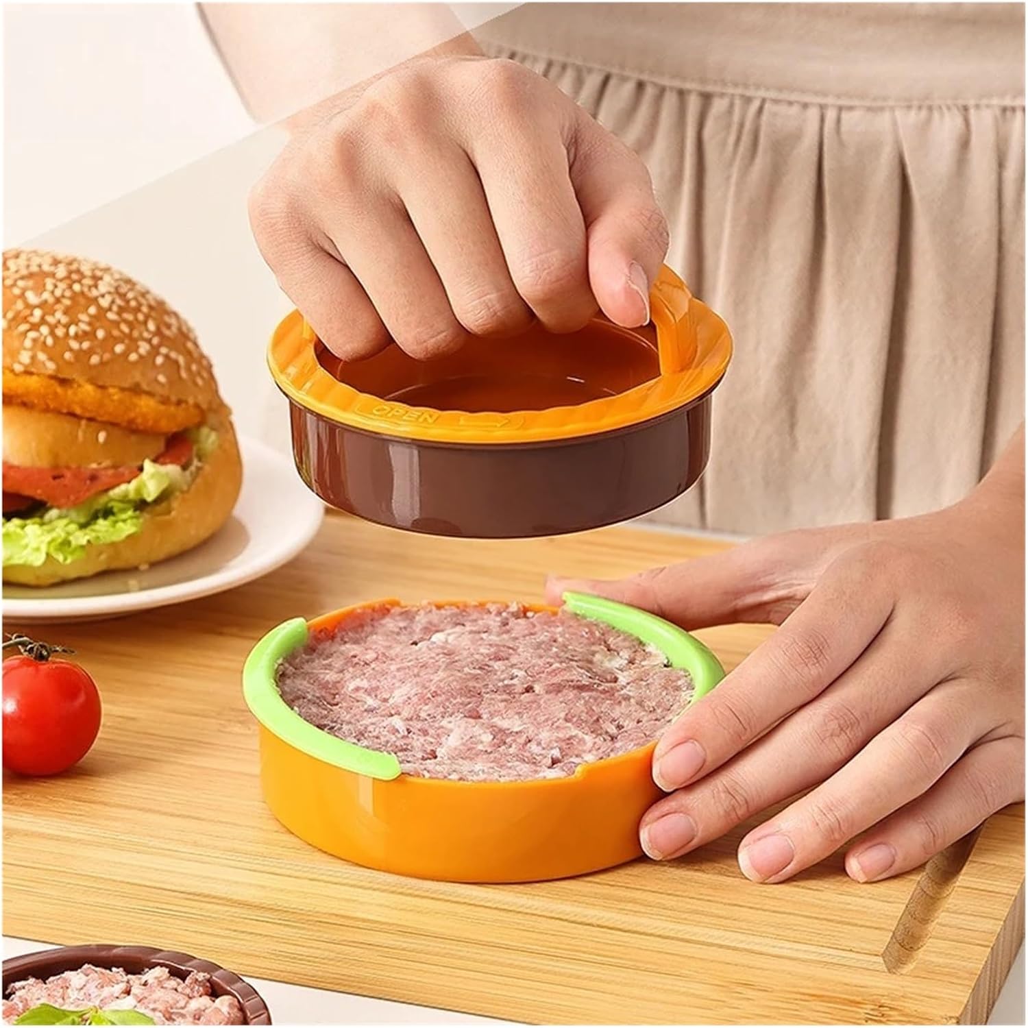 Round Hamburger Press Set Meat Patty Maker Tool Interactive Kitchen Gadget for Cooking(WHITE)