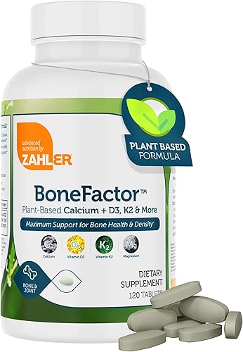 Zahler Bonefactor, Suplemento de fuerza ósea que contiene calcio, vitamina D, vitamina K y magnesio, certificado Kosher, 120 tabletas