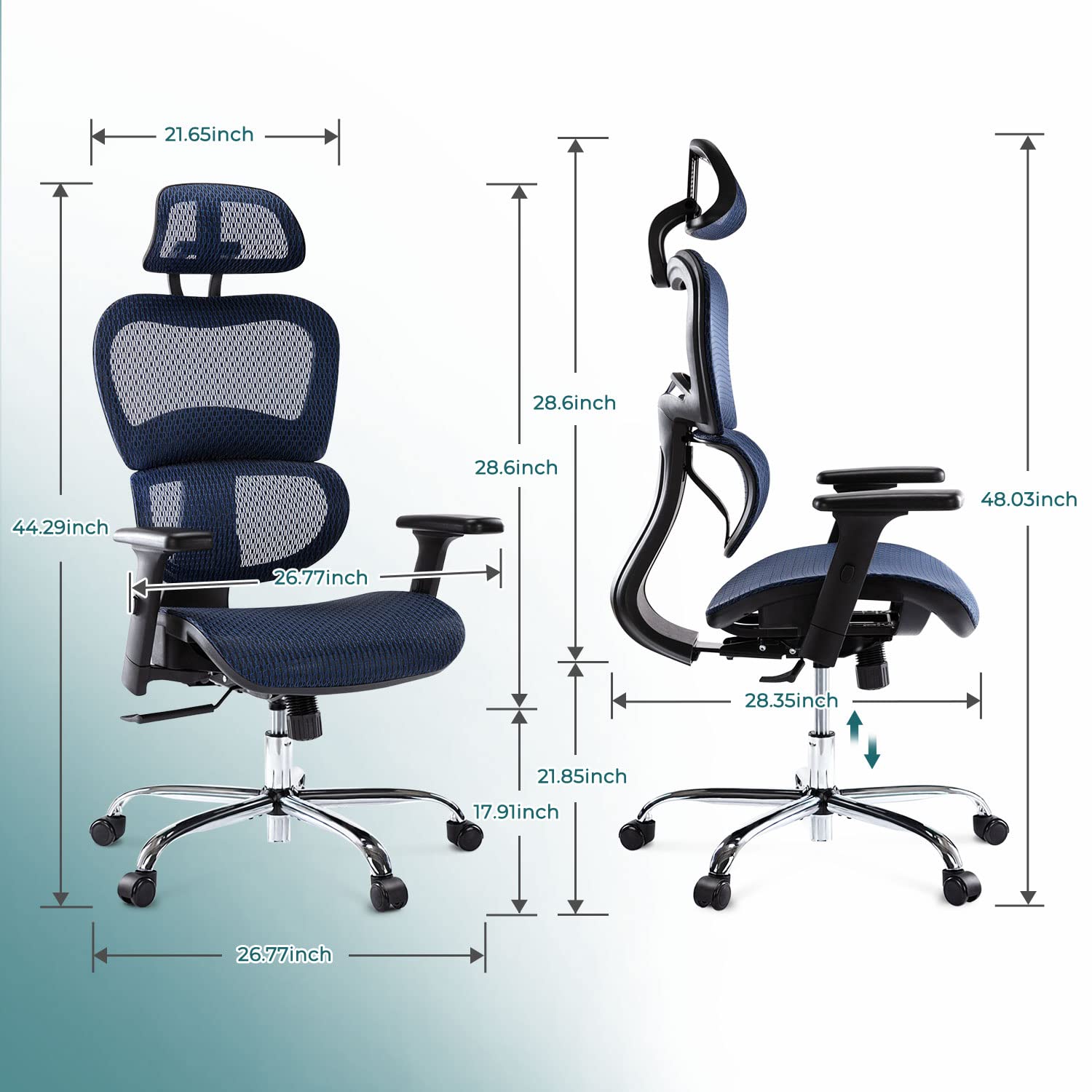 HYATTO OFFICE - Sedia Ergonomica Da Ufficio In Rete, Schienale Alto, Supporto Lombare 3D, Braccioli Ribaltabili, Reclinabile