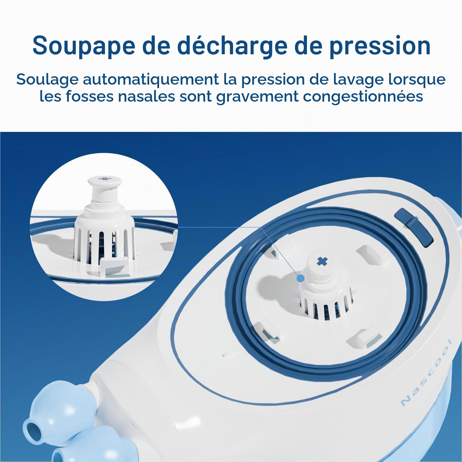 Nascool Système d'irrigation nasale, douche nasale, rinçage nasal pour adultes, pot de rinçage électrique nasaux avec 50 sachets de sel nasal, bleu