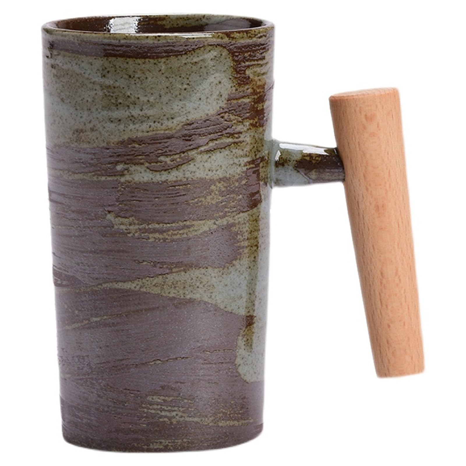 NASSMOSSE Coffee Mug 220ml Vintage Stoneware Vintage Mugs with Wooden Handle Ceramic Cup for Tea Drinks Water Home Office