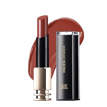Faces Canada Velvet Matte Lipstick, Vitamin E Enriched, Soft Matte Finish, Smooth One Stroke, Intense Color, Hydrated Lips All Day, Brown, Red, Pink, Purple, Plum Lip Color, Sunset, 0.12 Oz