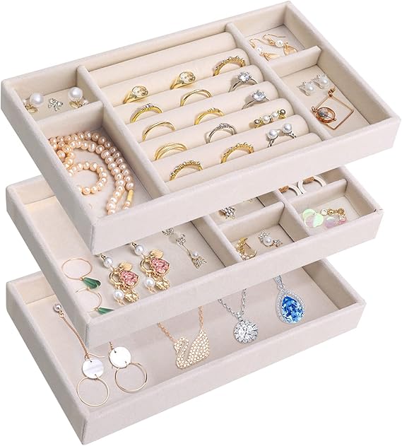 Fynokst Schmucktablett Set 6-teilig - Samt Einsätze Für Schubladen | Aufbewahrung Für Schmuck