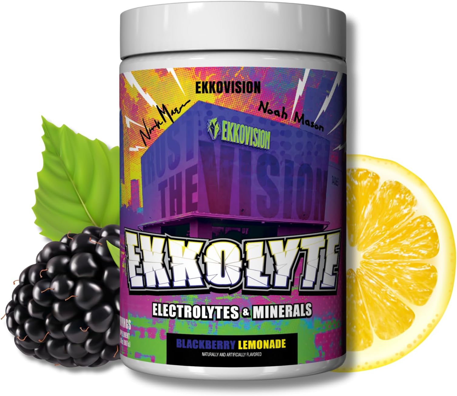Ekkovision Ekkolyte Electrolytes & Minerals Powder, 50 MG Vitamin C & 155 MG Magnesium for Hydration Support, Essential Electrolytes for Women & Men, BlackBerry Lemonade Electrolyte Mix, 60 Servings