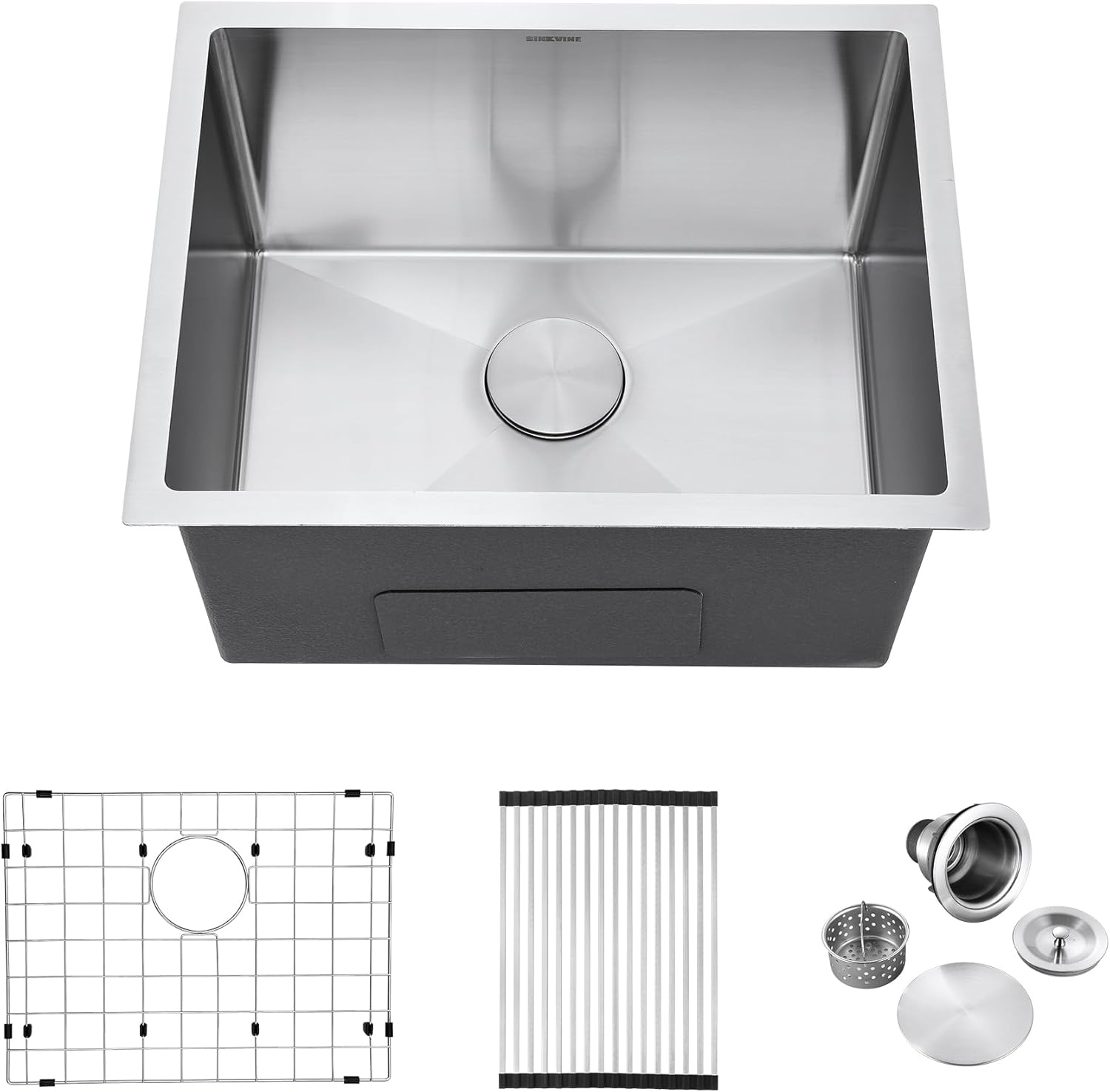 23-inch Undermount Laundry Utility Sink - SINKVINE 23x18x12 Extra Deep Stainless Steel Single Bowl Basin with Drain Strainer, Bottom Grid & Drying Unit for Laundry Room, Outdoor, Garage, Kitchen Use