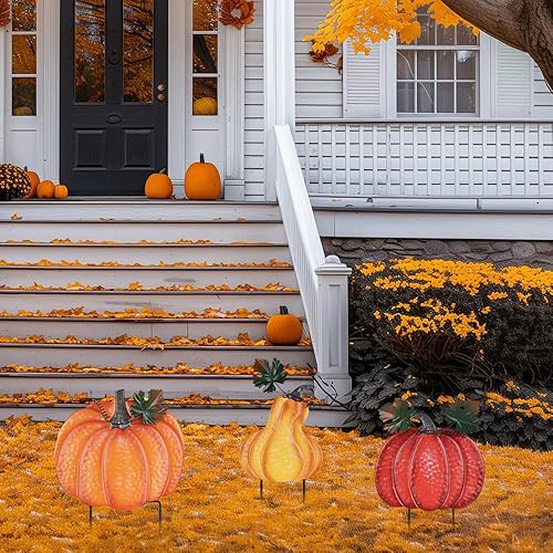 Miniatura 4 de hogardeck Decoraciones de otoño para el hogar al aire libre, estacas decorativas de jardín de 36 pulgadas con 3 calabazas para decoración de otoño,