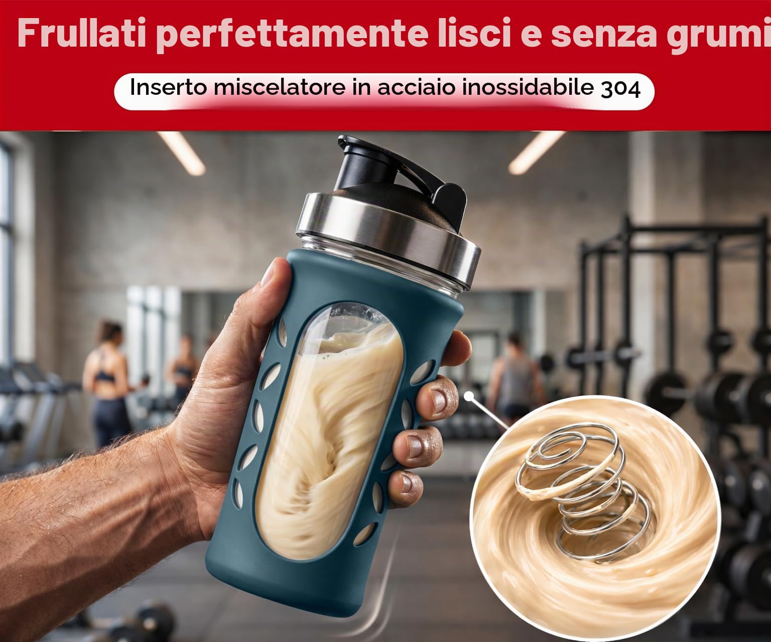 Shaker proteico da 635 ml/20 oz: shaker per proteine senza BPA, shaker per proteine a lunga durata, tazza per frullare le proteine e frullato – blu scuro