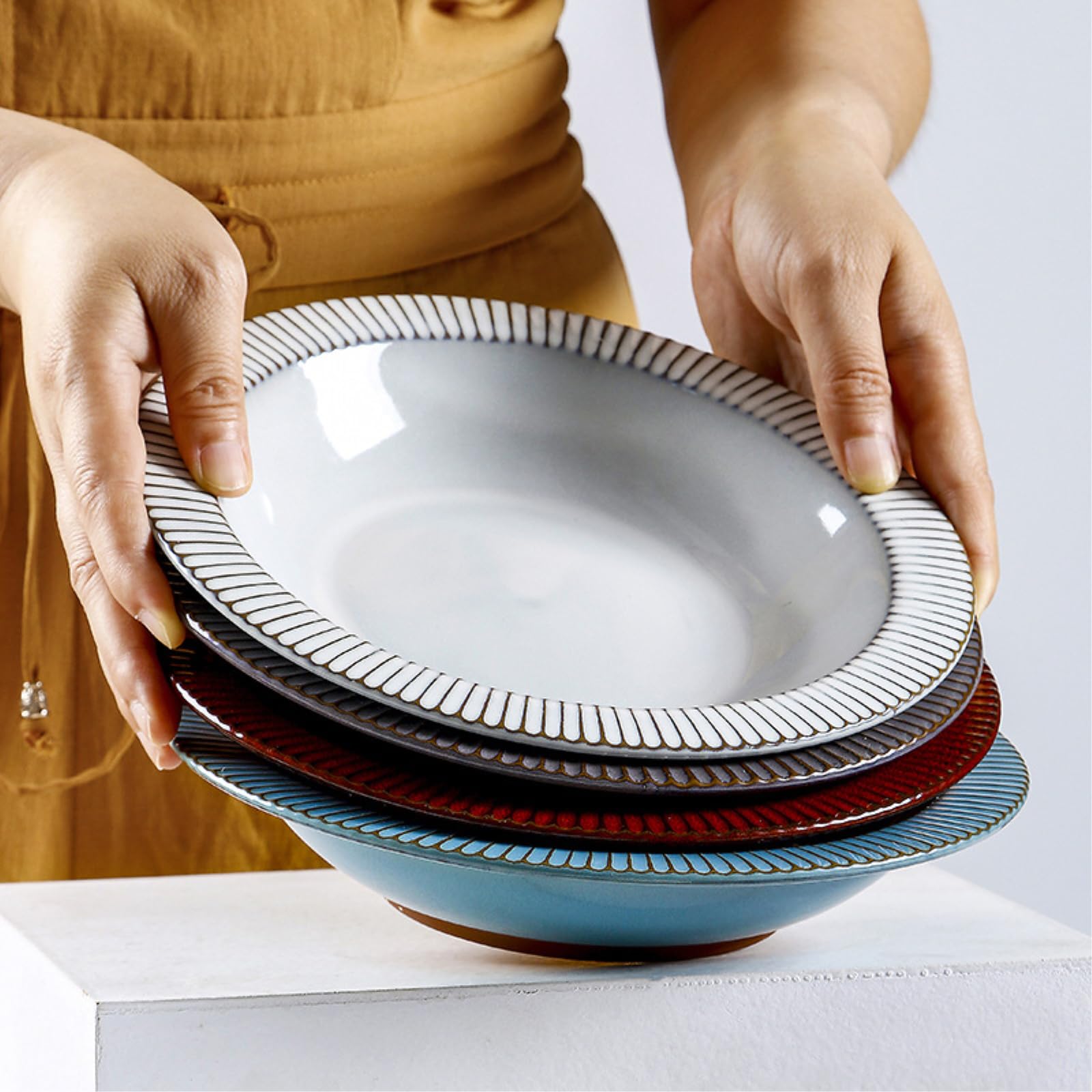 Retro-Keramik-Speiseteller, Haushaltsrelief, Rot, 25,4 cm Teller