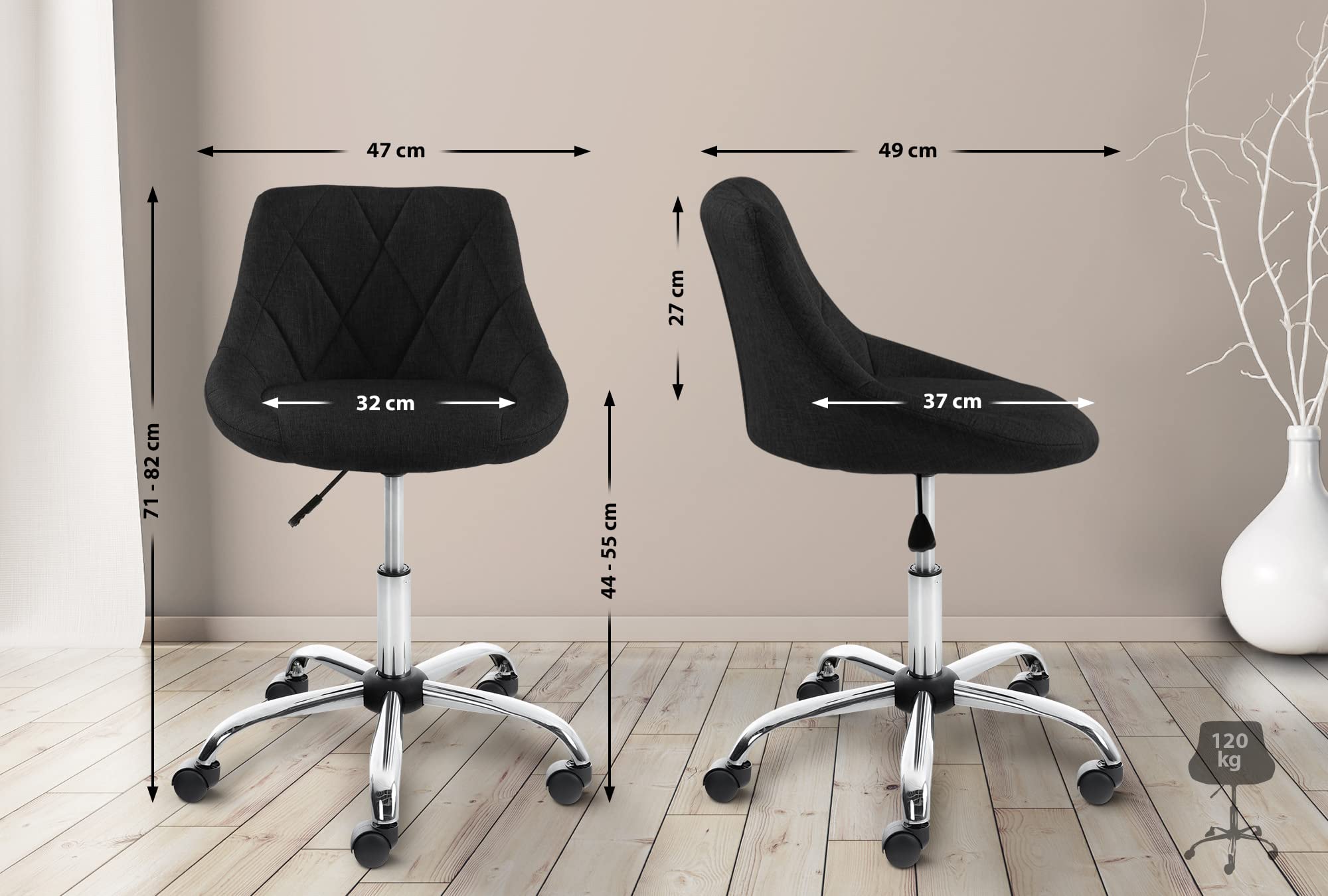 CLP Arbeitshocker Lazio I Kunstleder Oder Stoff I Höhenverstellbarer Arbeitsstuhl I Rollbar Farbe schwarz Material Stoff