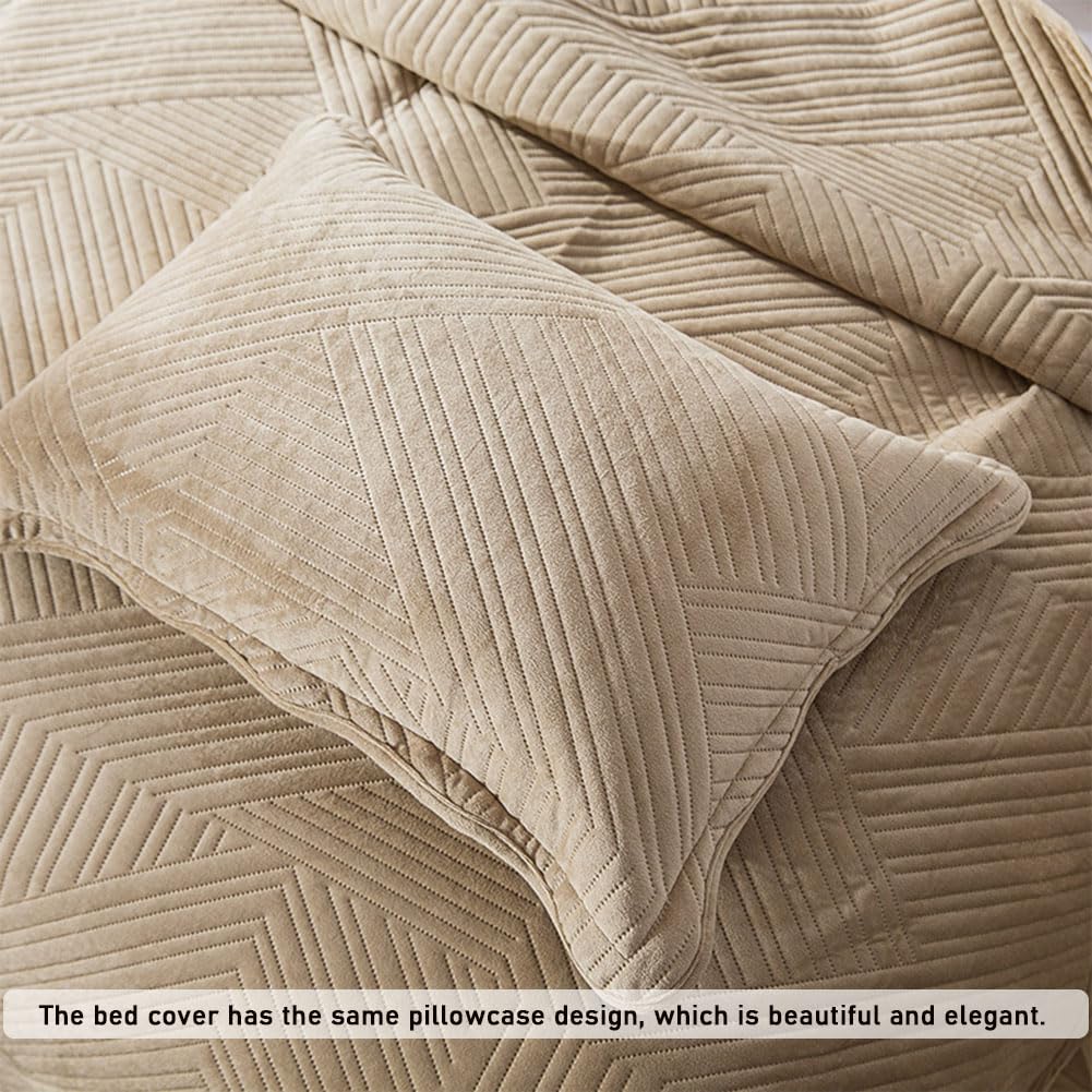 Bettwäsche-Set für Doppelbetten, Größe Four Seasons, wendbare Tagesdecke aus Samt, geprägte Steppdecke beige 220x240cm