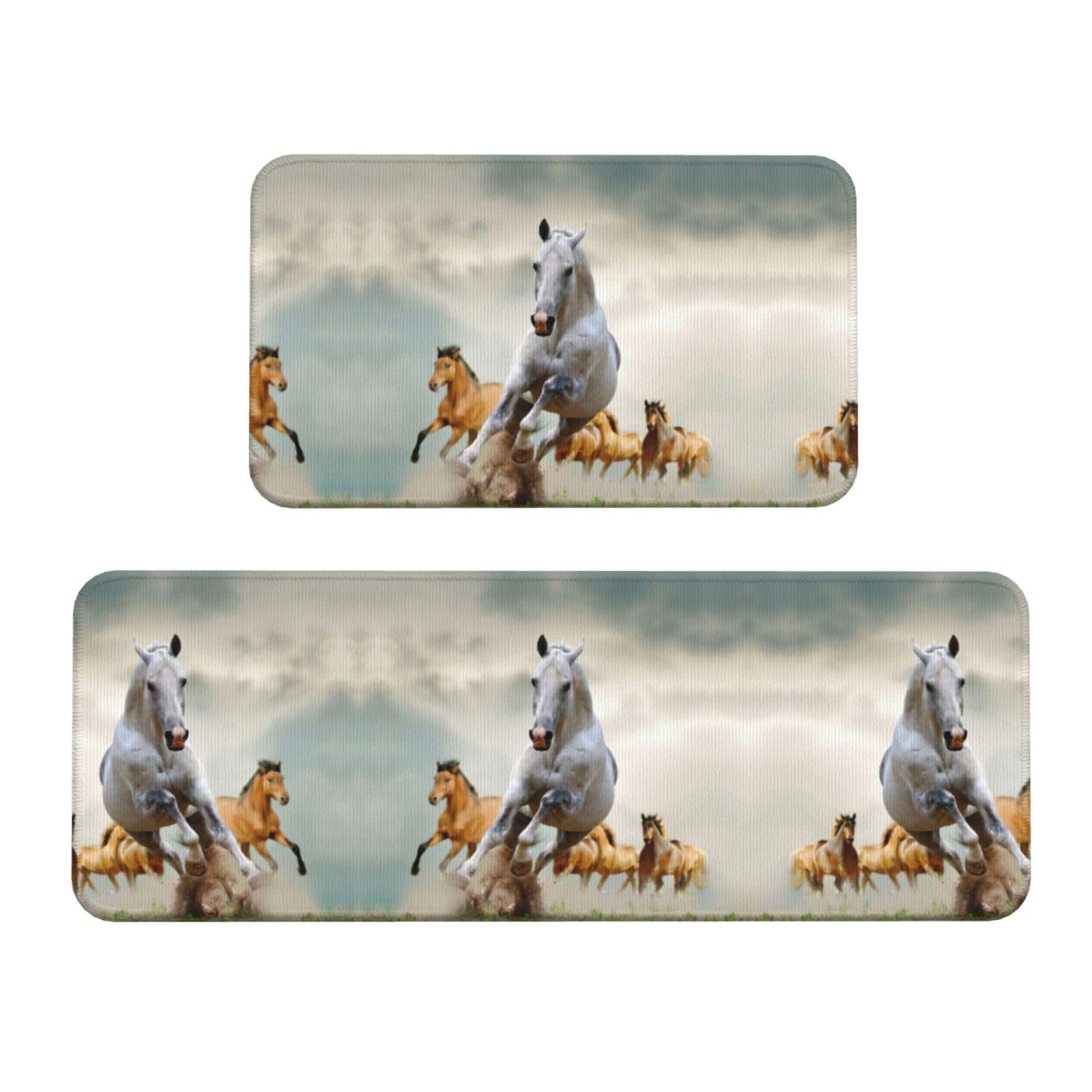 Juego de 2 tapetes de cocina EdWal estilo granja con estampado de caballos