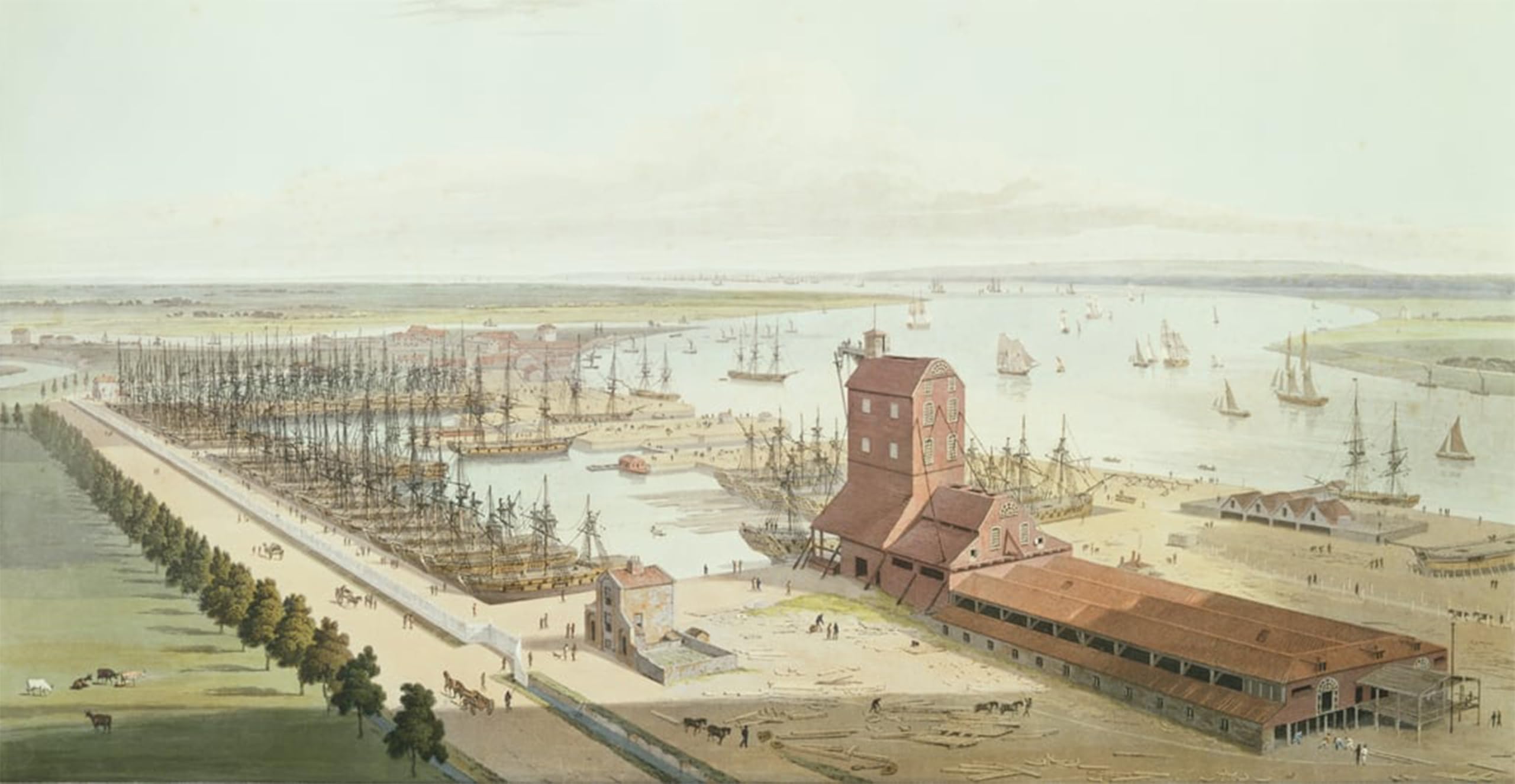 RZHRHJES Abstract Painting Poster Art Print Canvas Print Poster the Mast House and Brunswick Dock At Blackwell by William Daniell Landscape Canvas Painting for Office Decor 60x90cm