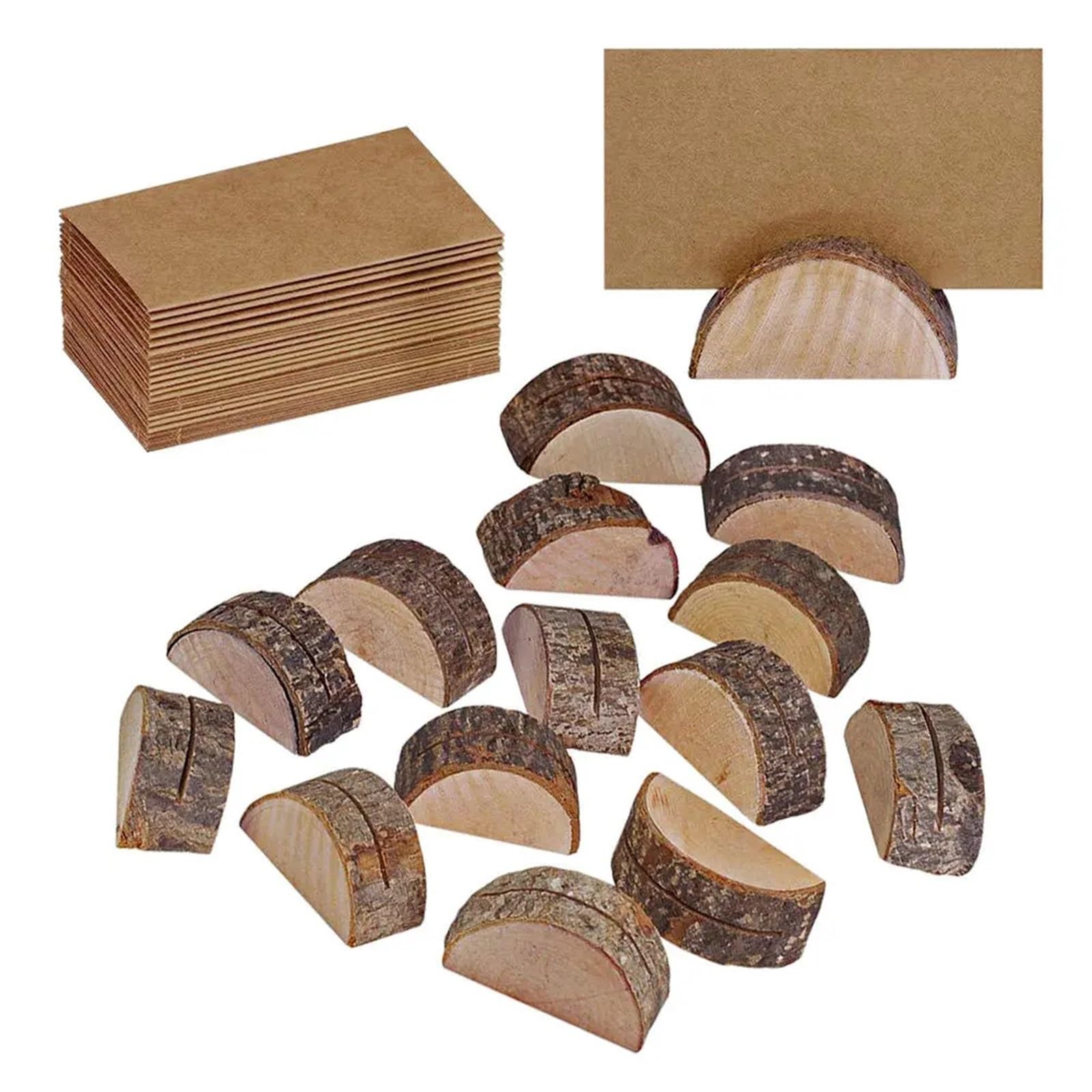 Memo-Clip-Halter, 50 Sets, Holz-Fotohalter, Stump-Form, Memo-Organizer, Platzhalter für Hochzeitsbankett (Halbkreis und Papierkarte) für Tische, Laden, Etiketten, Büro, Hochzeit, Party