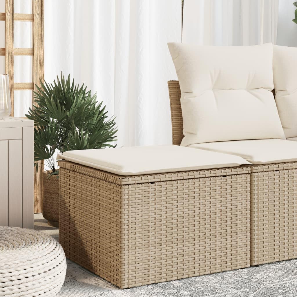 Taboret ogrodowy z poduszką beżowy 55 x 55 x 37 cm polirattanowy