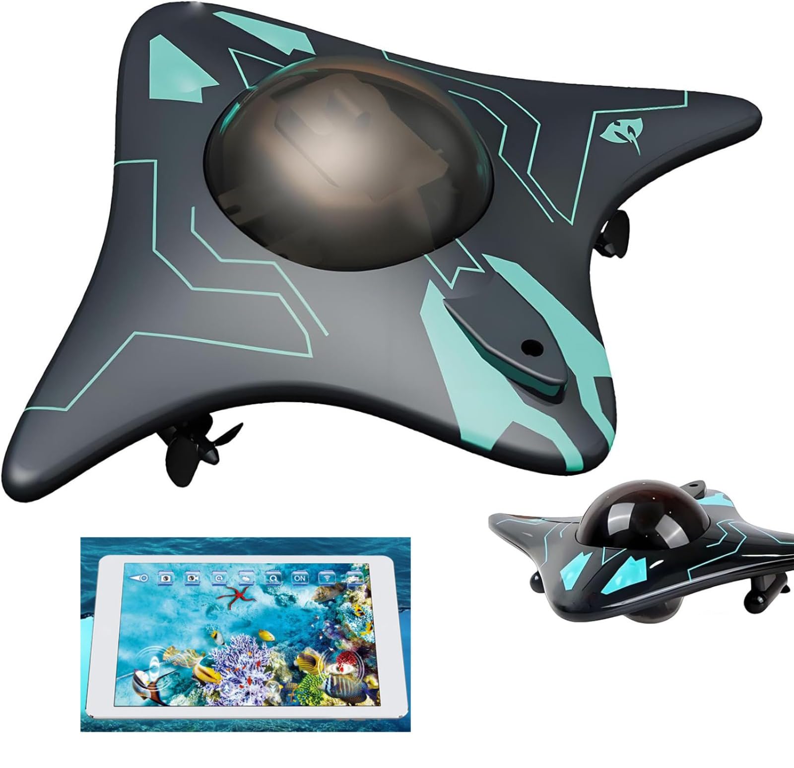 Mini WiFi RC Manta Ray Drone sottomarino, 6 canali Barca telecomandata con trasmissione video in tempo reale, foto e video Giocattolo d'acqua da piscina per bambini
