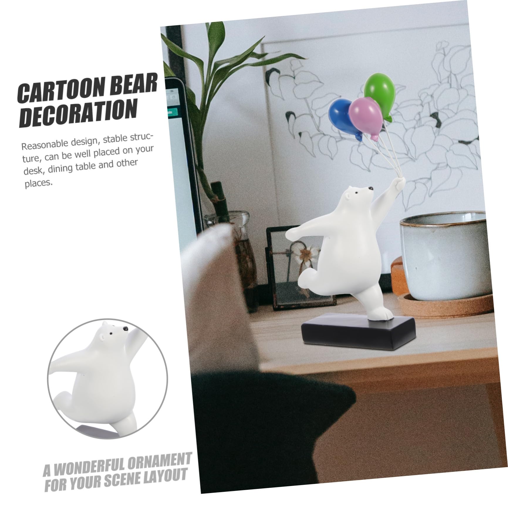 PATKAW Figura Decorativa Orso a Palloncino in Resina per Arredamento da Scrivania Aspetto Cartone Animato Vivace per Decorare Casa e Camera da Letto