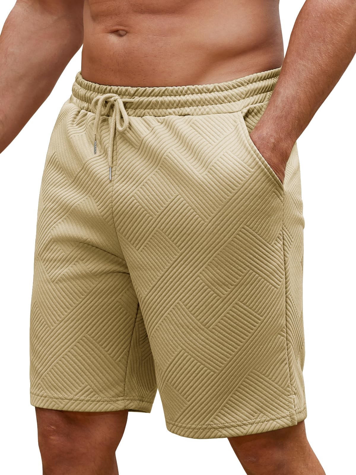 Vorvowry Kurze Hosen Herren Textur Stricken Sommer Shorts mit Kordelzug Elastischer Bund Freizeitshorts mit Taschen Bequeme Atmungsaktive Kurze Hose