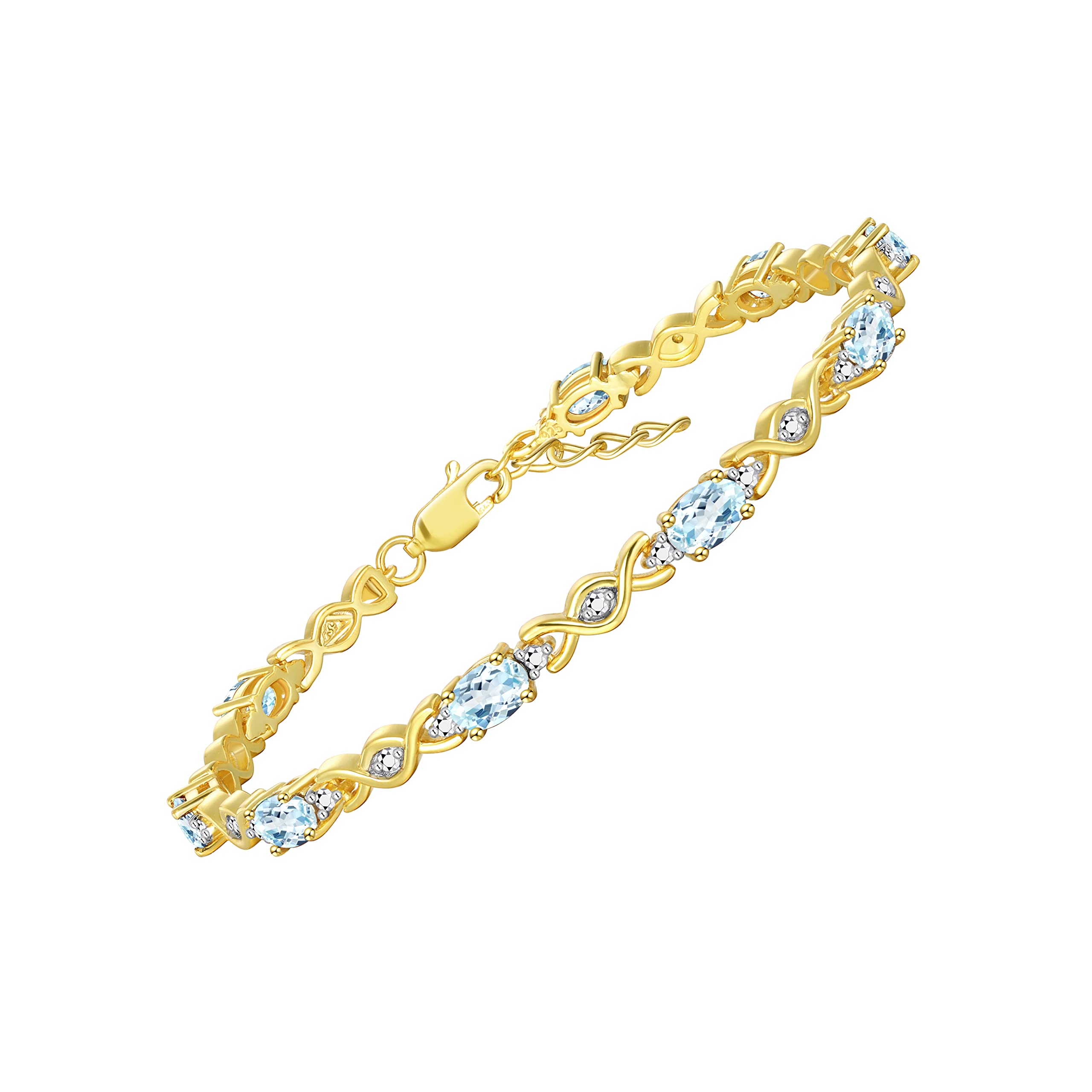 Rylos Bracelets for Women Yellow Gold Plated Silver XOXO Hugs &amp; Kisses Tennis Bracelet Gemstone &amp; Diamonds Adjustable to Fit 7"-8" Wrist, 10 Gorgeous 6X4MM Jewelry for Women Friendship Bracelets