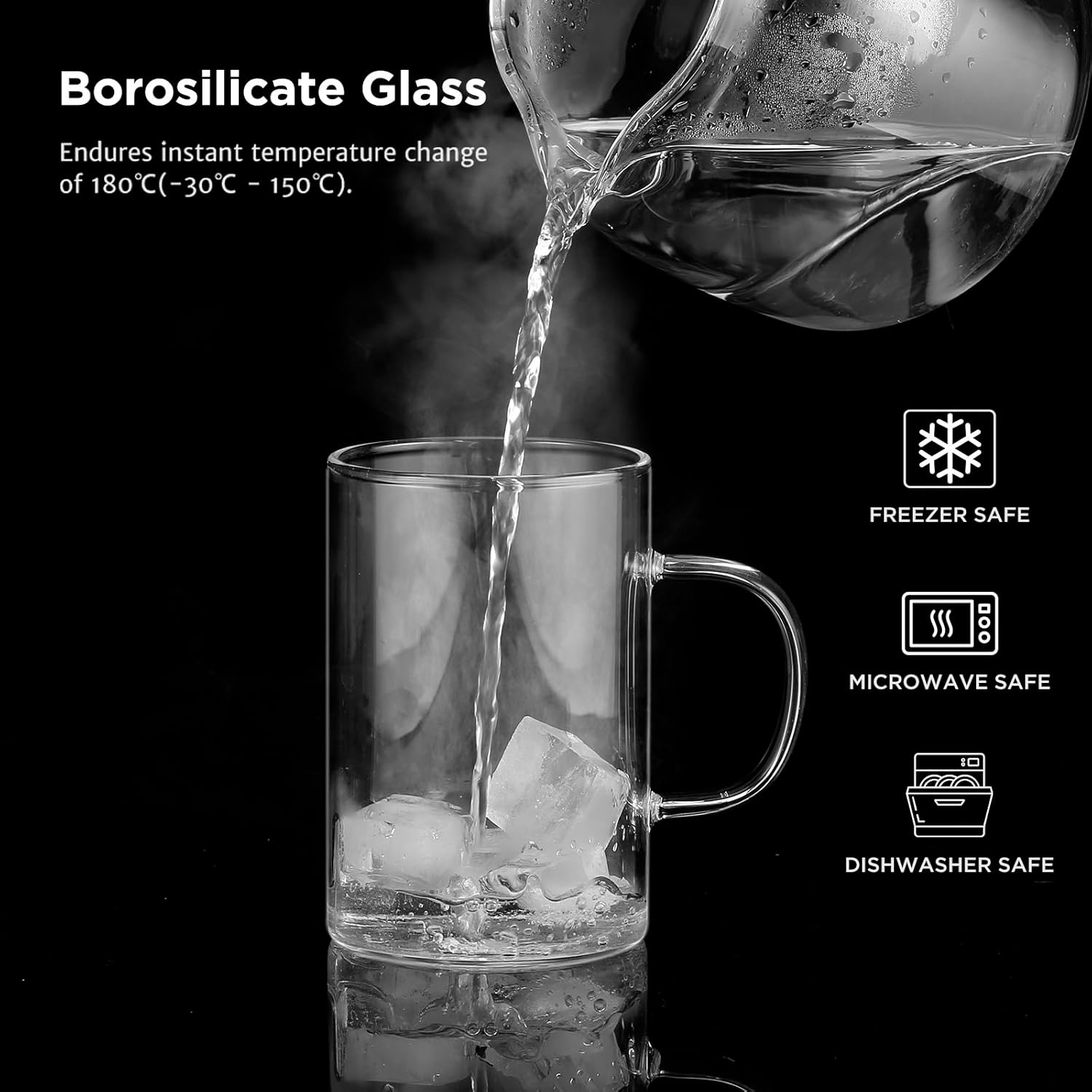 ecooe 16oz Borosilicate Glass Coffee Mugs Set of 4, Large Glass Mug Set with Handles & Spoon, Clear Glasses Coffee Cups for Hot/Cold Tea, Cappuccino, Latte, Juice, Drinking Glasses - Image 4