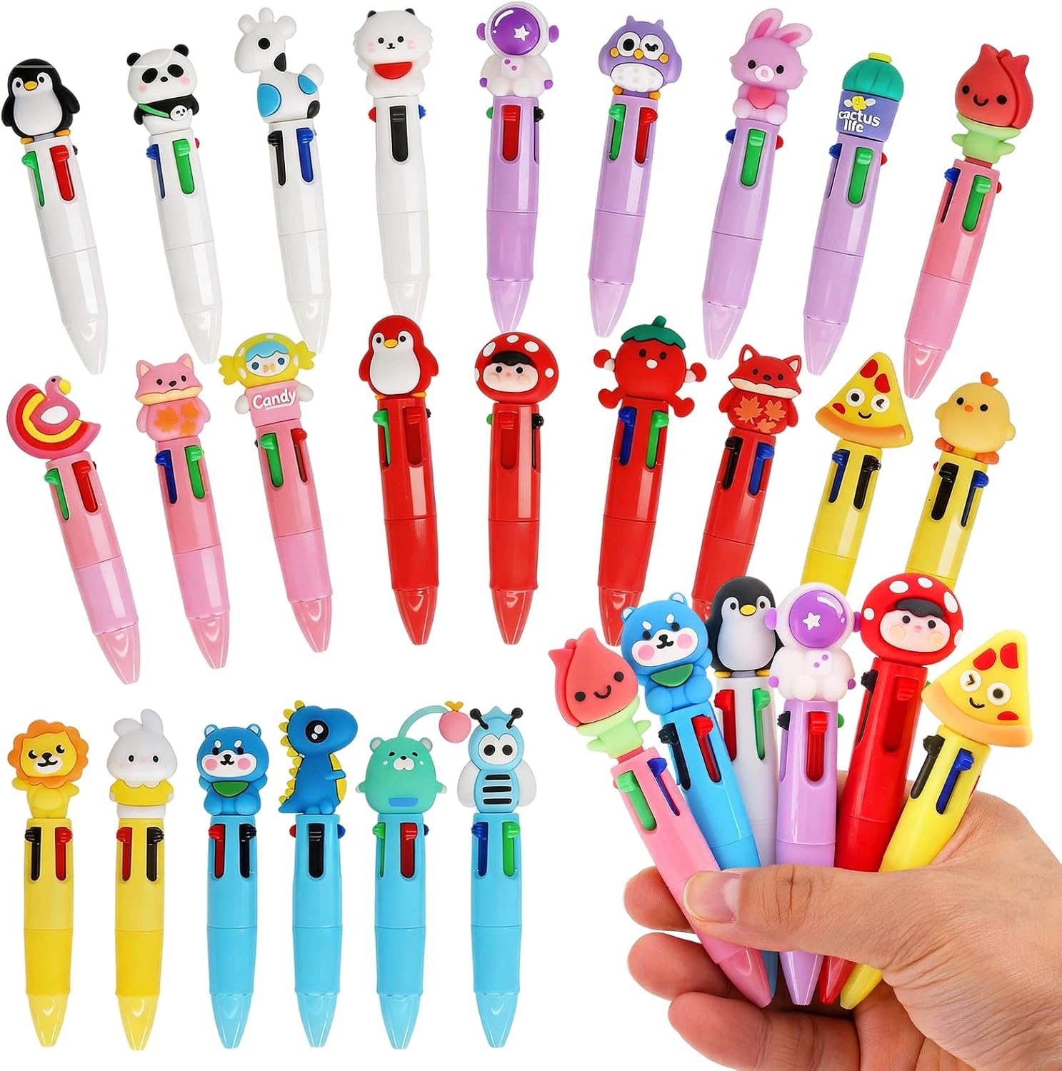 Mini Multicolor Pens in One 4-in-1 Fun Pens for Kids Cute Pen Bulk Prize Gifts for Back to School Supplies Kawaii Cool Ballpoint Pen for Birthdays Classroom Gift (Cute, 24)