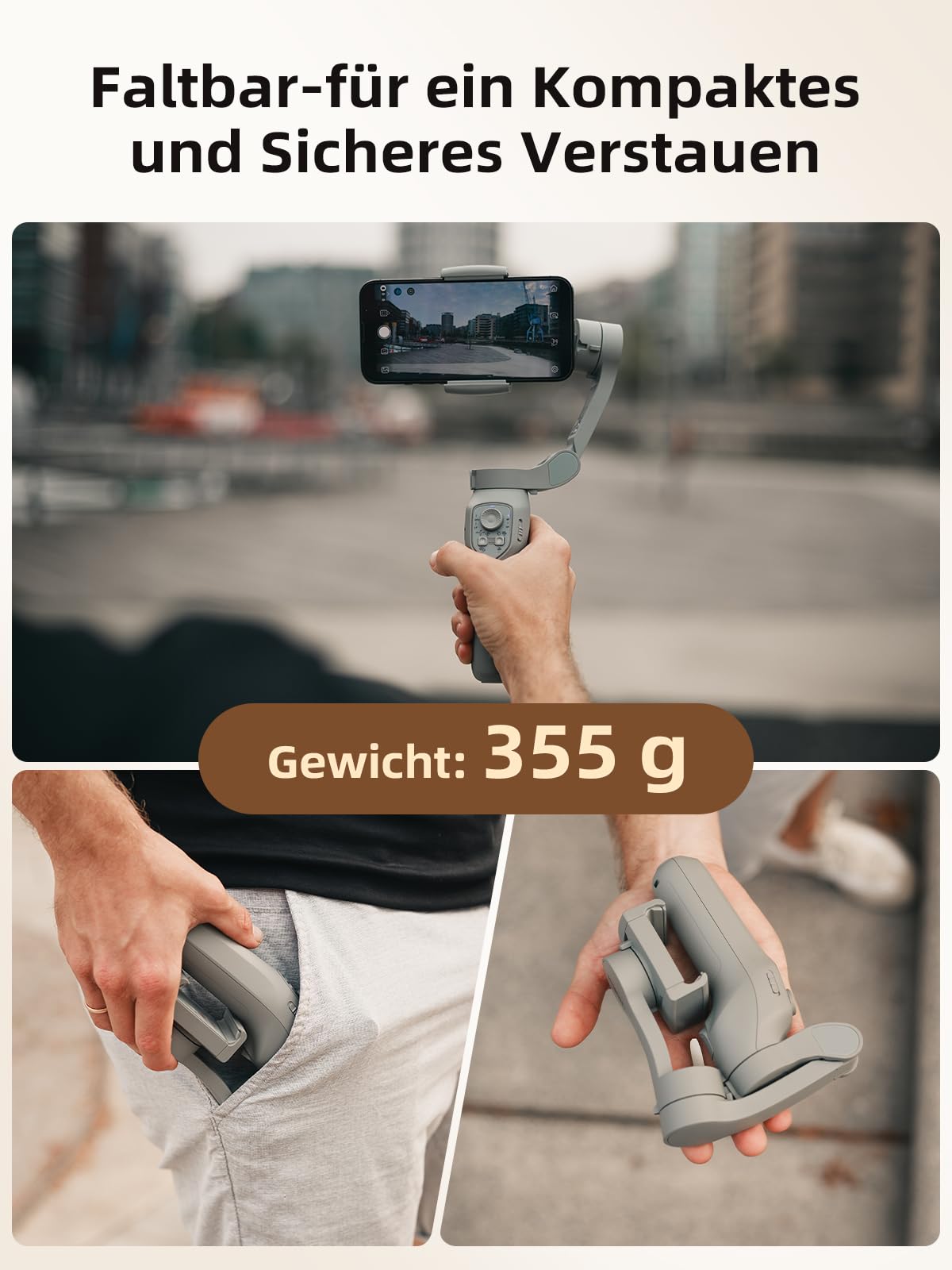 Rollei Steady Butler Mobil 3 SE Gimbal Smartphone 3 Achsen | Handy Stabilisator Leichter 280g mit App Steuerung Kompatibel mit iPhone Android, Gimbal-Smartphone-Handy-Stabilisator-Video