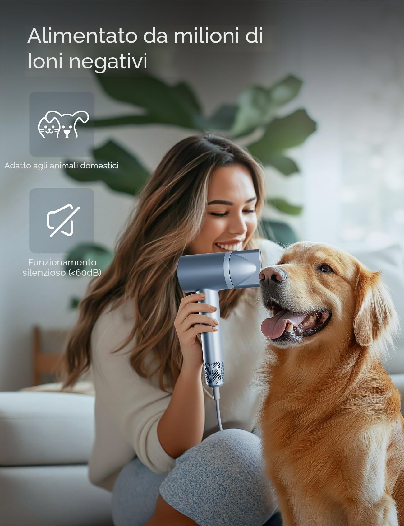 CARER SPARK Asciugacapelli Ionico– 110.000 giri/min High-Speed, 200 Milioni di Ioni Negativi,Asciugatura Rapida 2 Minuti,60dB Silenzioso,350g Ultraleggero,3 Temperature LED,Phon da Viaggio Donna Uomo