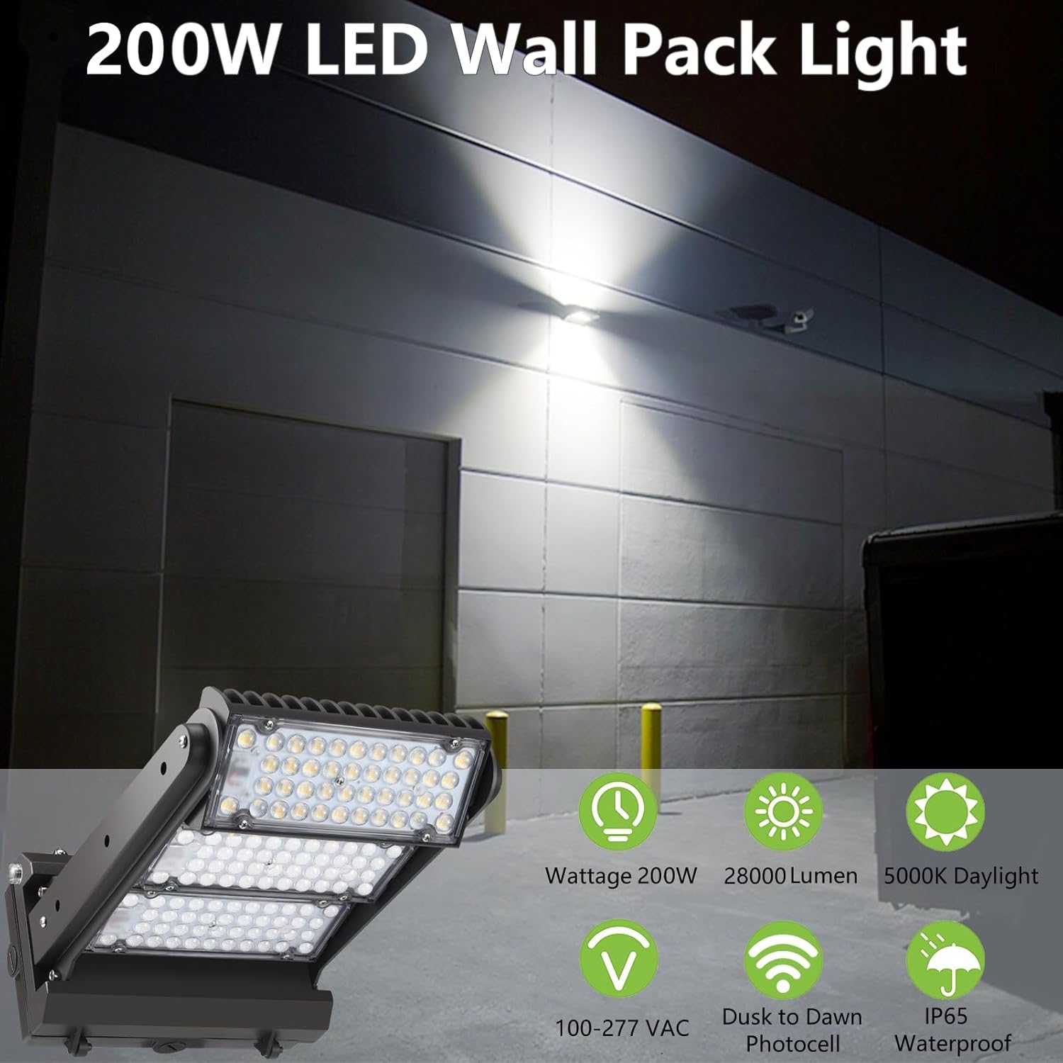 Dusk to Dawn 200W Rotatable LED Wall Pack Light, 5000K