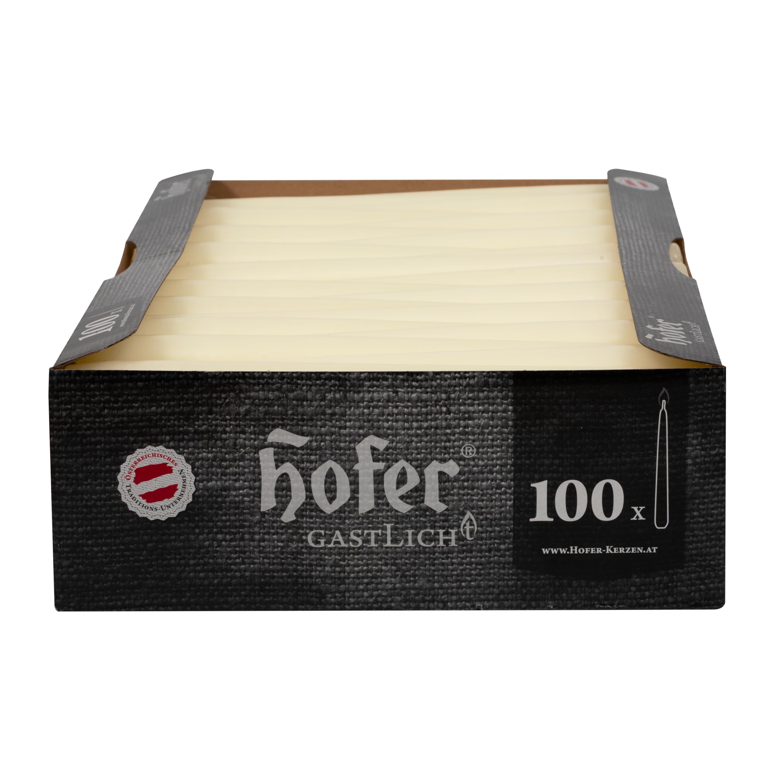 Hofer Bougies pour chandelles Ø 2,3 x 25 cm - 100 pièces - Bougies Coniques Professionnelles Anti-Goutte de Couleur Naturelle Ivoire, 7 Heures, Lot de 1 x Carton de 100 pièces