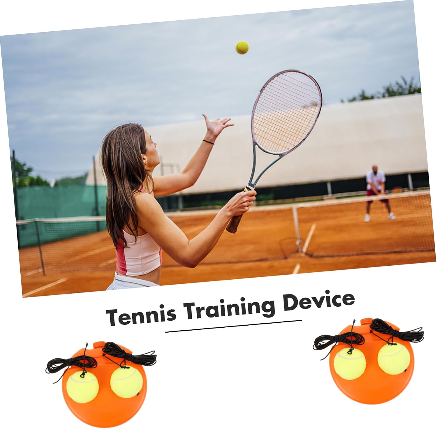 Tennis Rebound Trainer Durable Practice Equipment for Training Outdoor Indoor Use Includes Reusable Base Tennis Balls