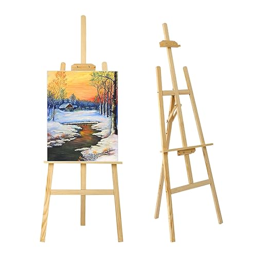 MorNon Staffelei aus Holz Groß Atelierstaffelei Verstellbare Standstaffelei Feldstaffelei Holzstaffelei Leinwand Ständer für Kinder und Erwachsene - 1stück Hellbraun