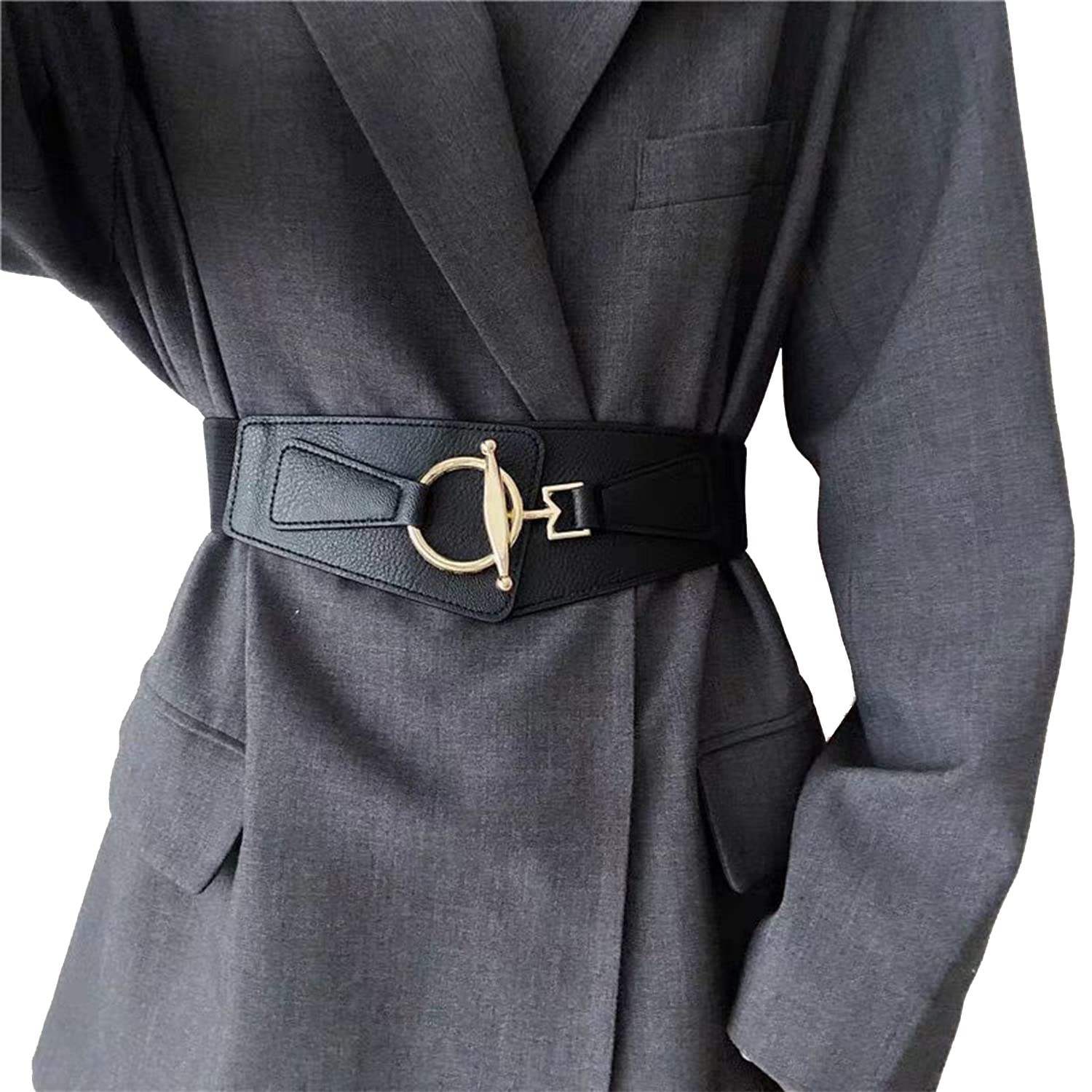 Vintage Wide Genuine Leather Belts for Women Elastic Waist Belt for Dresses and Jeans