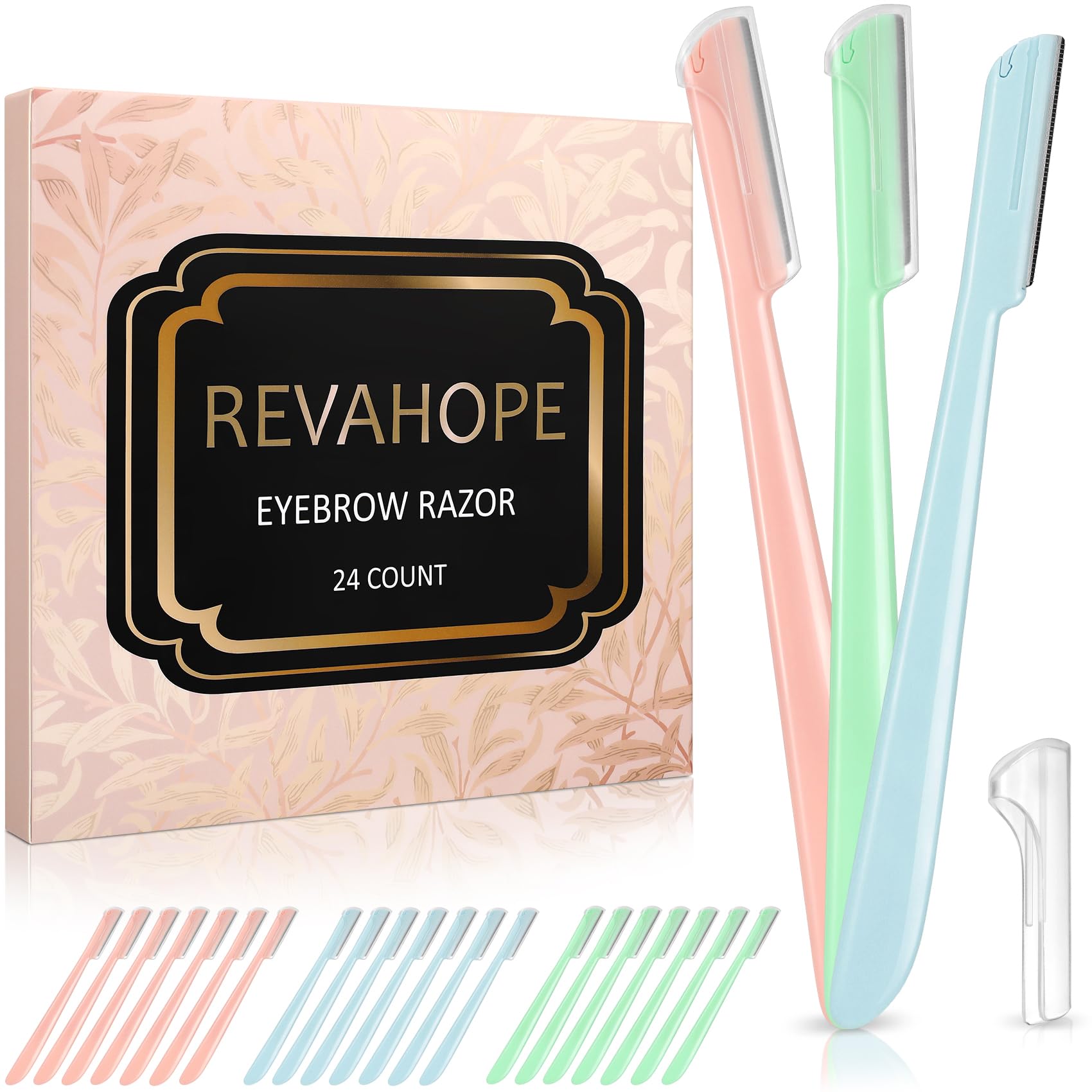Revahope 24 Pieces Eyebrow Razor, Dermaplane Razor with Blade Cover Face Razors for Women, Dermaplaning Tool for Peach Fuzz Face Shaver for Women and Men, Safe and Newbie Friendly