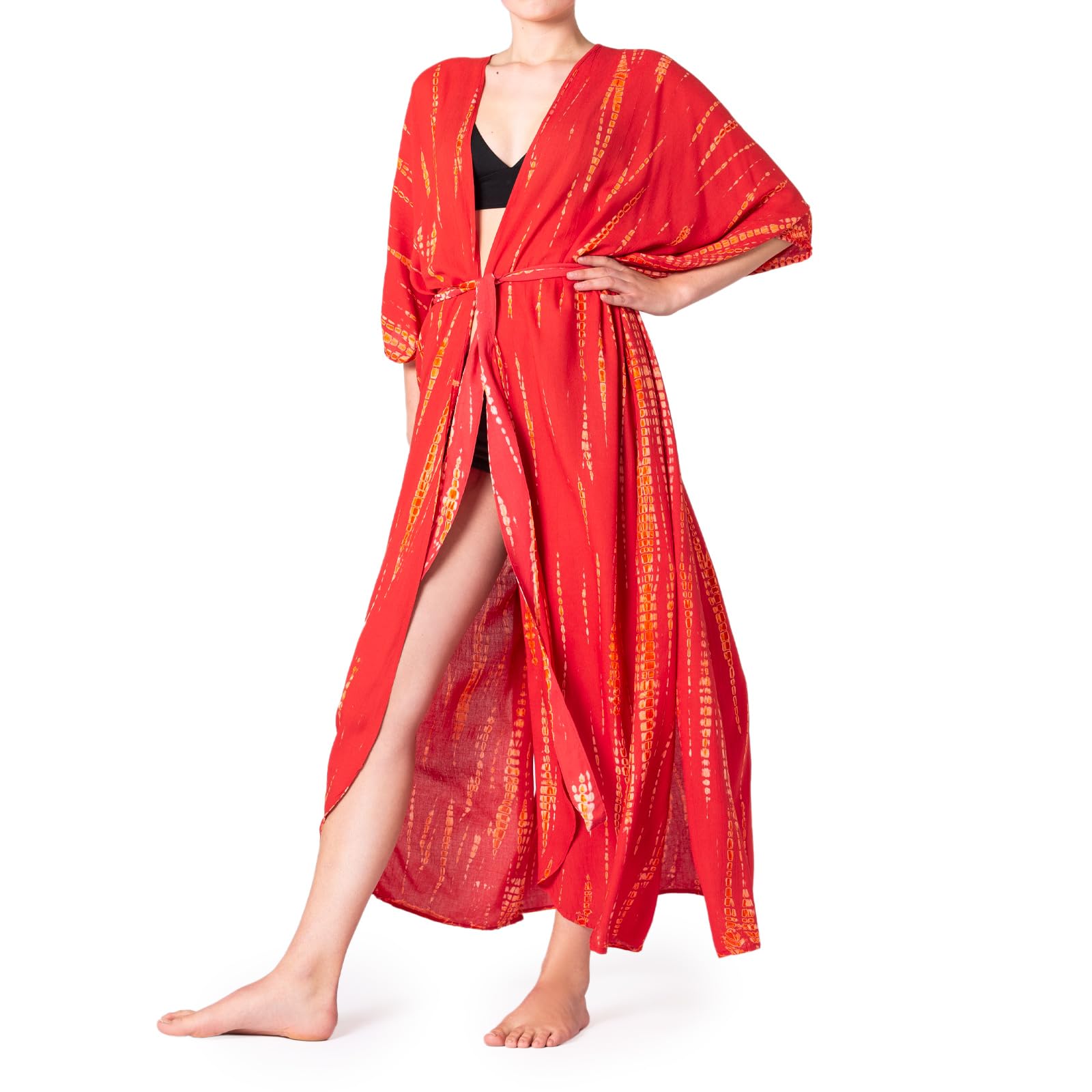 Panasiam Women's Red Orange Tiedy Kimono, L