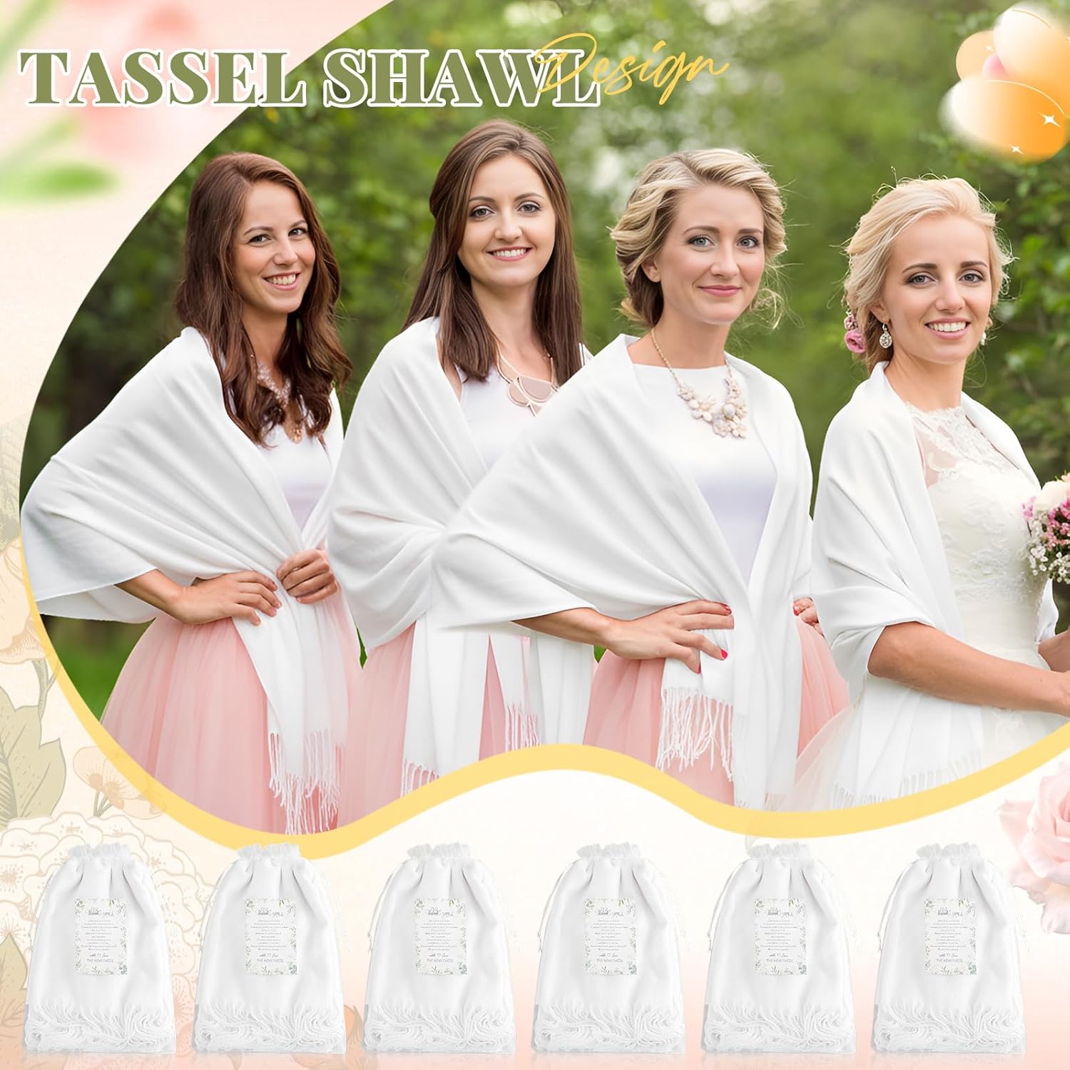 24 Sets Shawl and Wrap Bulk with Cards and White Organza Bag for Wedding Women Scarf Bridesmaid Shawls and Wraps Party Gift for Guest - Image 6