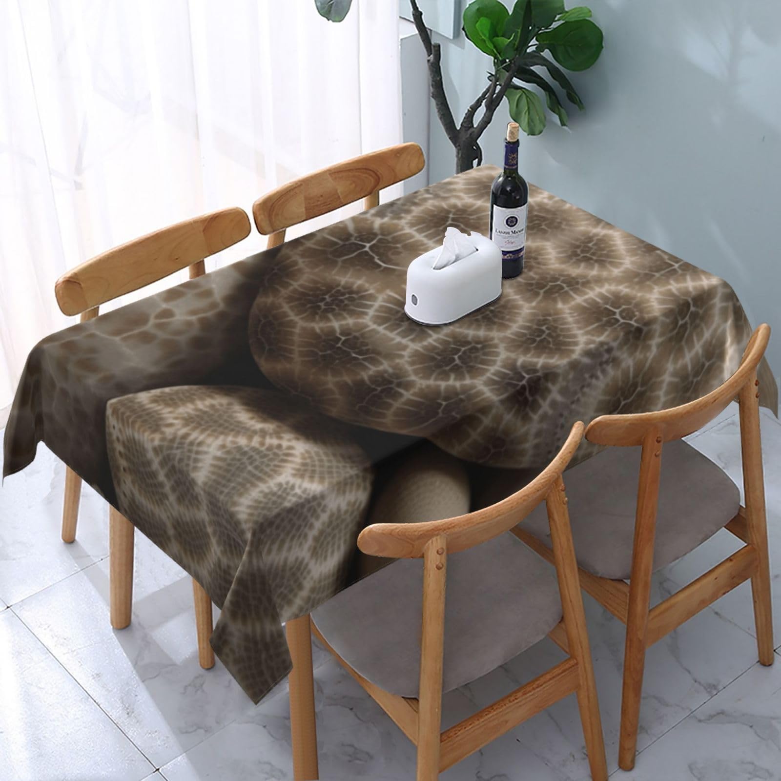 WPKJU Petoskey Stone Printed Tablecloth Water Resistant Table Cover Washable Rectangle Table Cloth for Tables 54x72 in