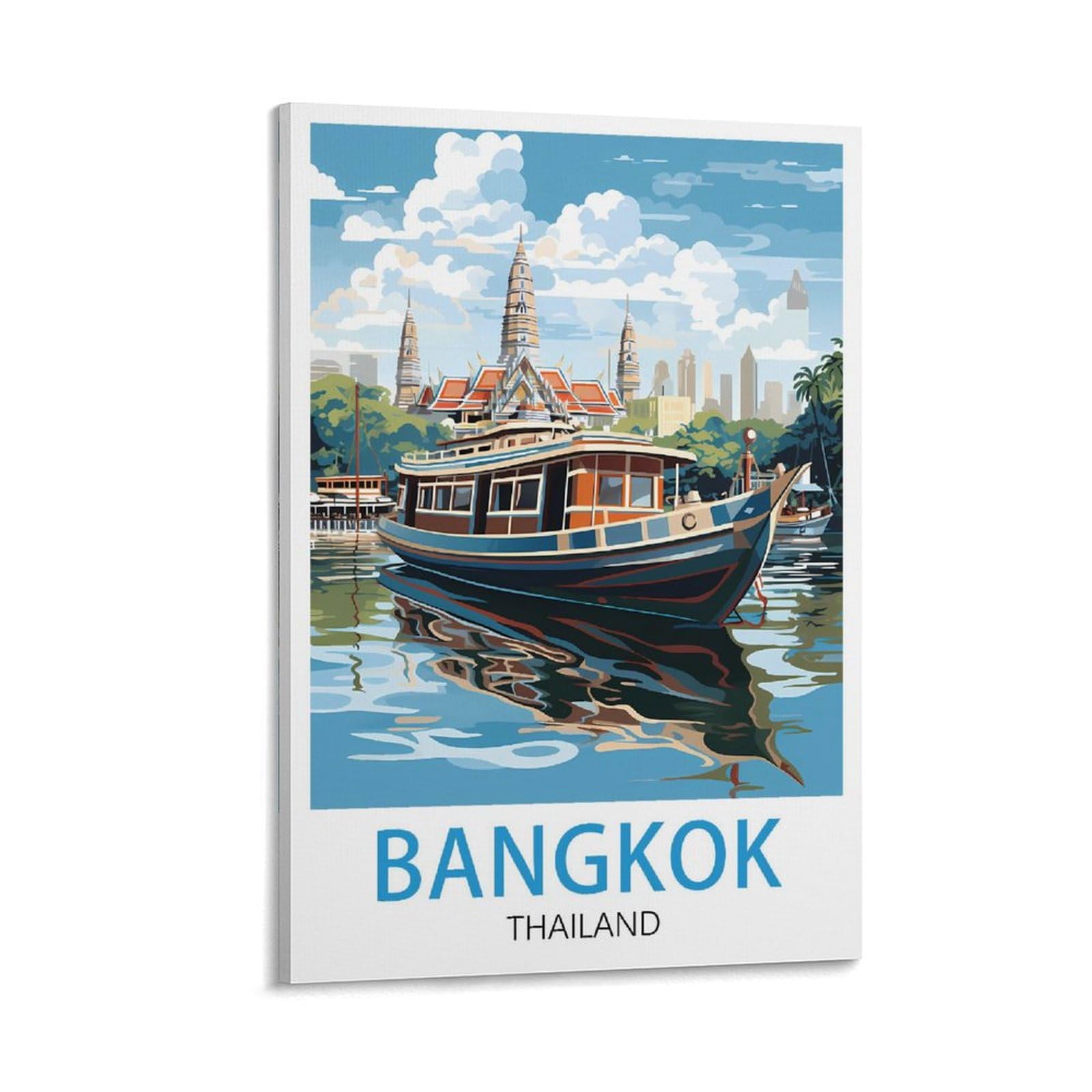 Lolwnni Frame-Style Bangkok Thailand Vintage Travel Posters 08X12inch(20X30cm) Canvas Wall Art Print Picture Paintings For Living Room Bedroom Decor