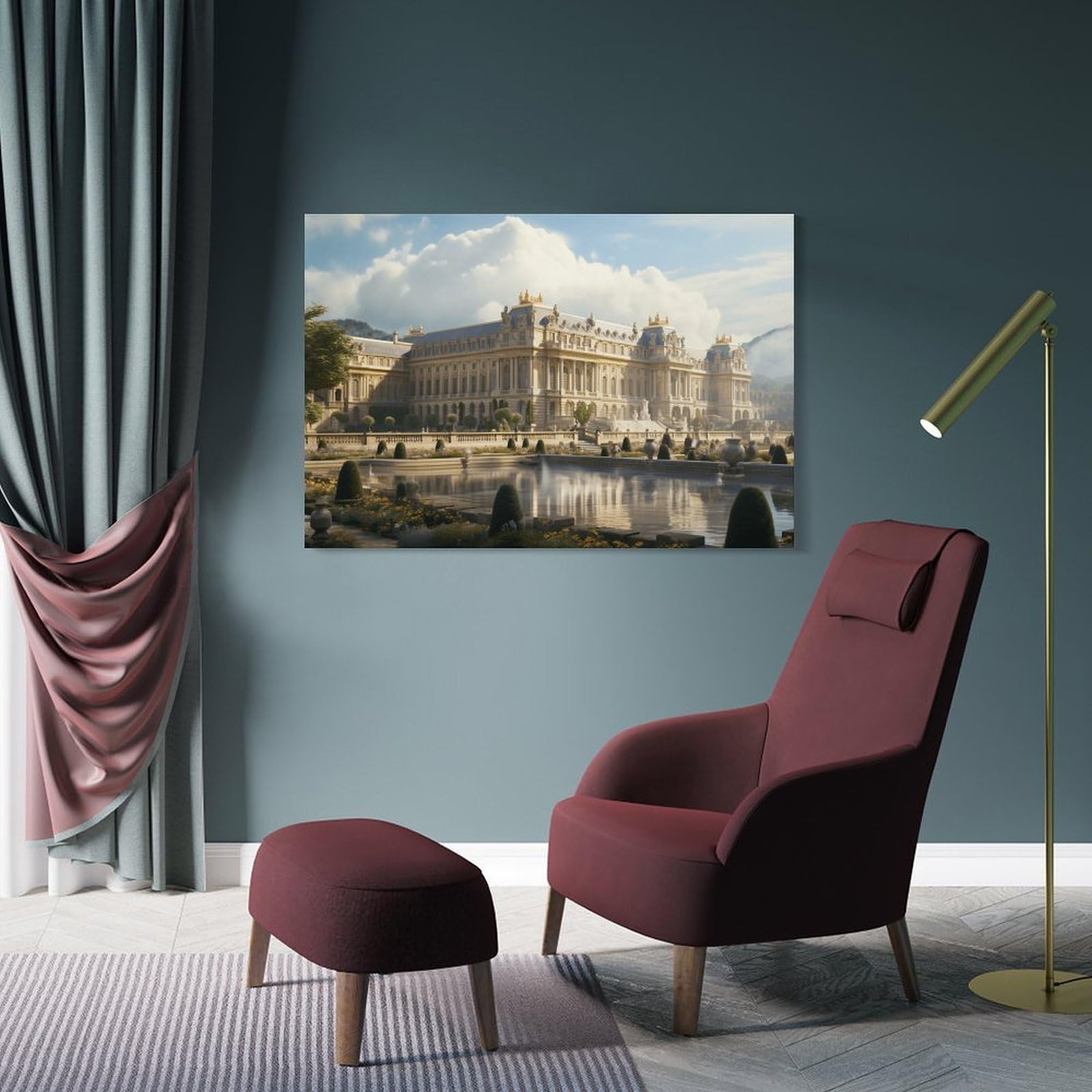 Junmoney Frame-Style-15 Decorative Wall Artwork Versailles Palace Garden, 12X18inch(30X45cm), For New Homes, Bedrooms Or Workspaces, Canvas Artwork With Gifting Potential