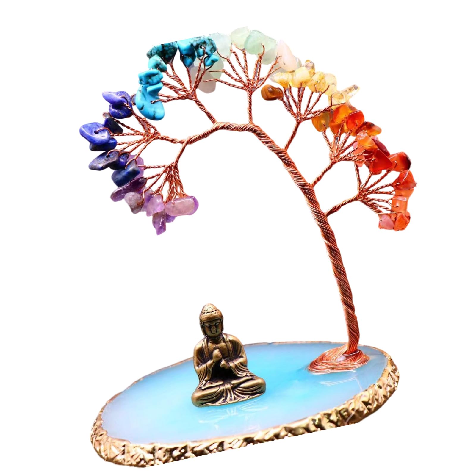 SHINLHUA Buddhas Statue and Healings Crystal Tree, Yogas Meditations Decors Sitting Buddhas Statues Money Tree Desktop Decors Money for Wealth and Luck