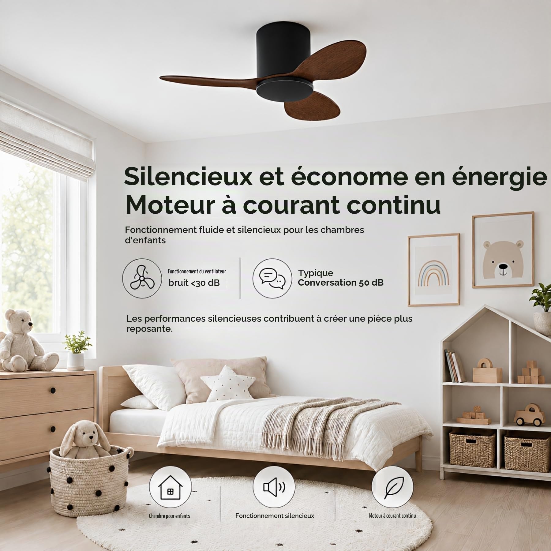 Ventilateur de plafond encastré sans lumière Petit ventilateur de plafond moderne avec télécommande Ventilateur de plafond à 6 vitesses sans lumière pour restaurant Chambre à coucher