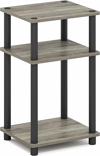 Miniatura 7 de Furinno Just Turn-N-Tube Mesita lateral auxiliar y de noche, de 3 niveles, con postes de plástico, paquete de 2 unidades, roble francés gris/negro