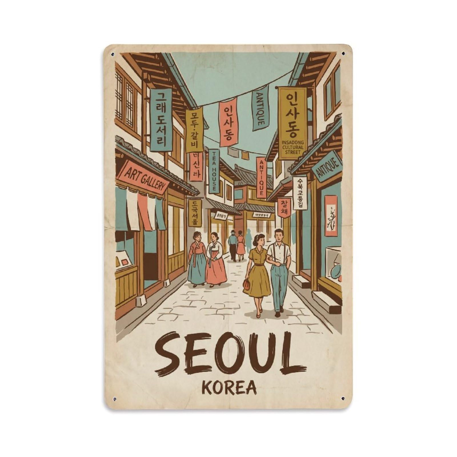 Metal Tin Sign Vintage Travel Seoul Korea Insadong